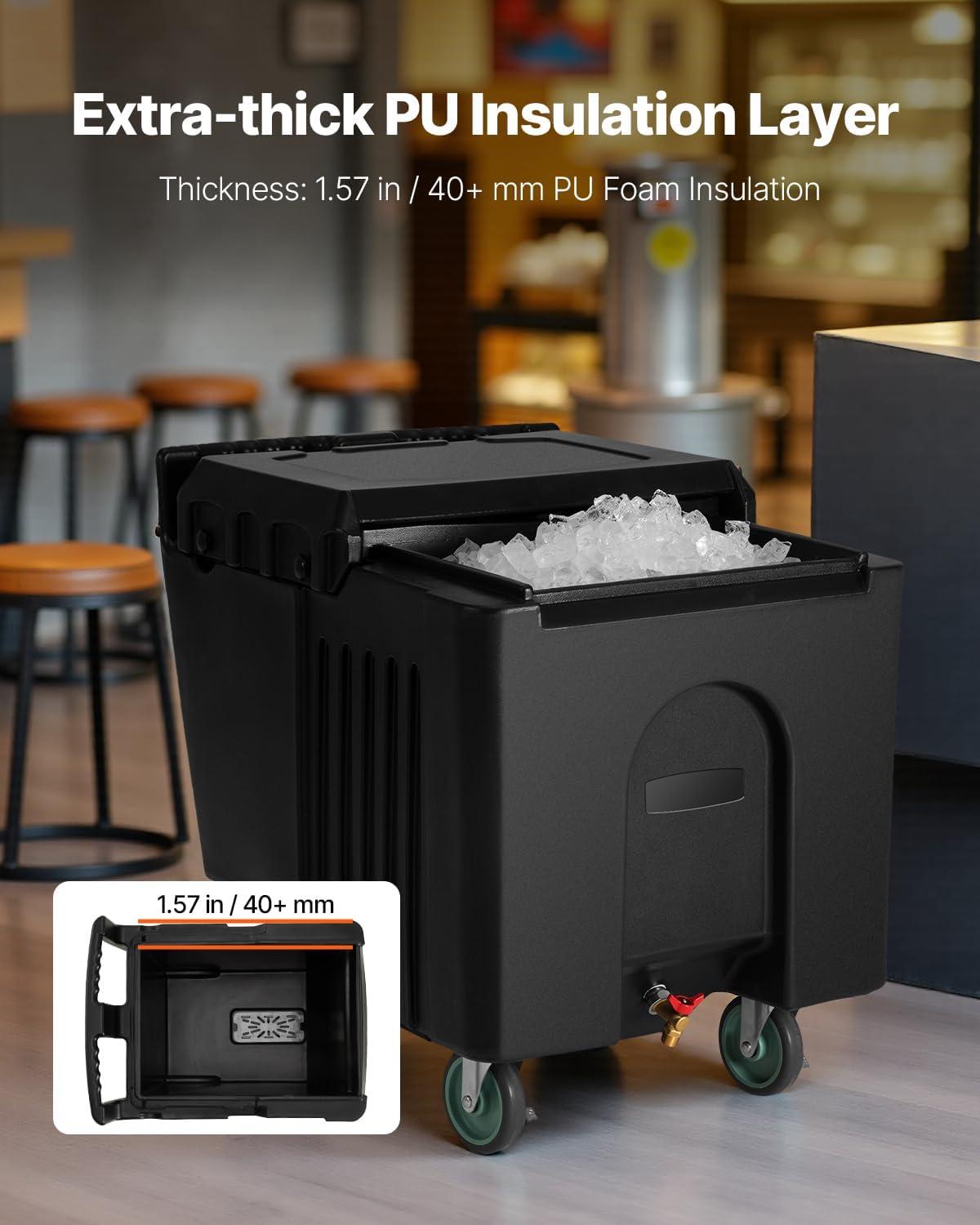 image:imageVEVOR Commercial Ice Bin Underbar Ice Bin Stainless Steel Ice Chest with Sliding Lid Bottle Holders Adjustable Bullet Feet Cooler Cart Cocktail Unit for Bar Restaurant Pub315 x 228 x 29 inch