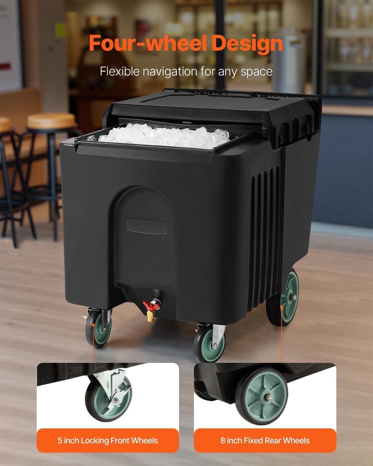 image:imageVEVOR Commercial Ice Bin Underbar Ice Bin Stainless Steel Ice Chest with Sliding Lid Bottle Holders Adjustable Bullet Feet Cooler Cart Cocktail Unit for Bar Restaurant Pub315 x 228 x 29 inch