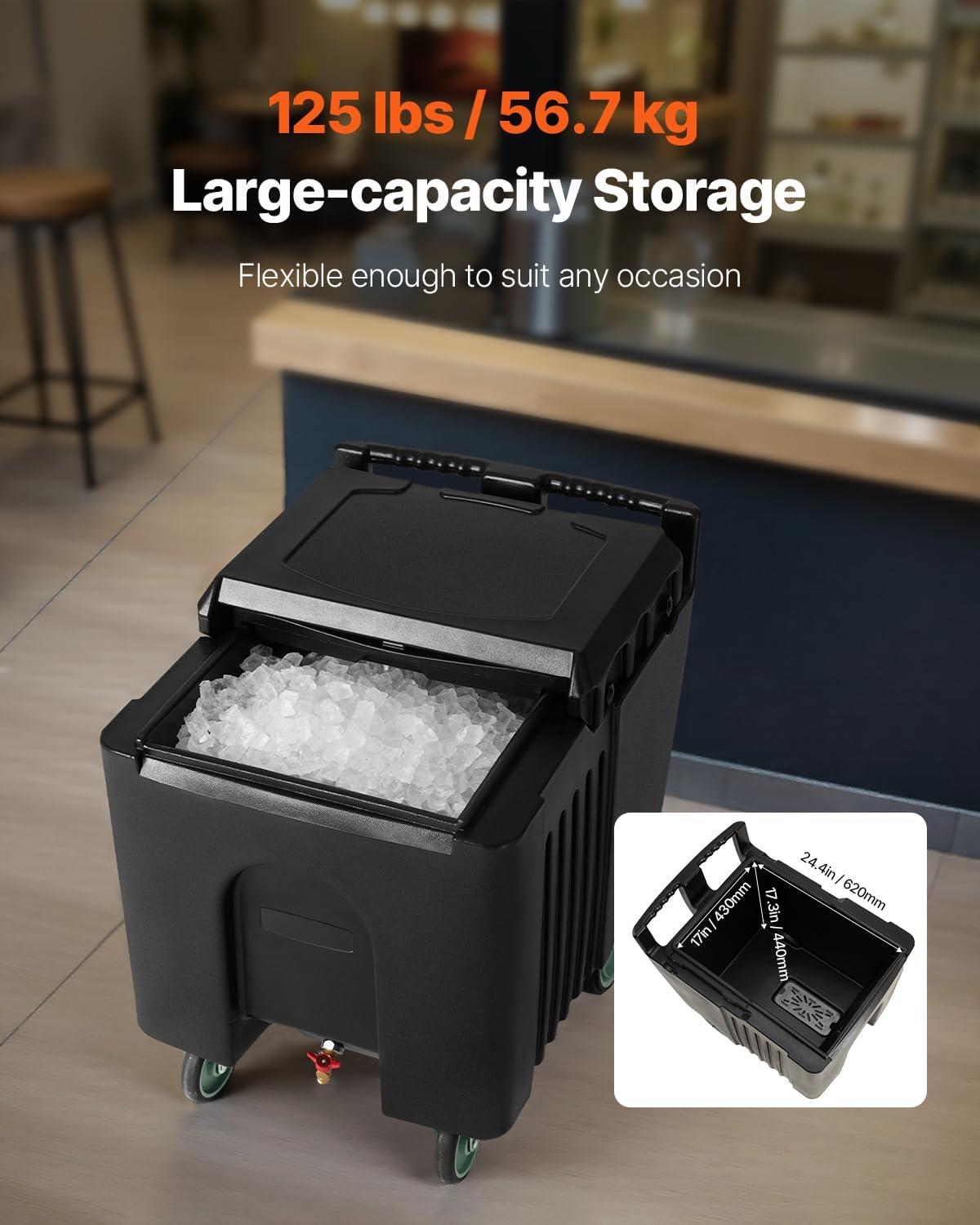 image:imageVEVOR Commercial Ice Bin Underbar Ice Bin Stainless Steel Ice Chest with Sliding Lid Bottle Holders Adjustable Bullet Feet Cooler Cart Cocktail Unit for Bar Restaurant Pub315 x 228 x 29 inch