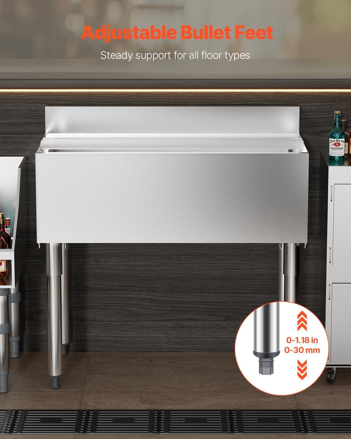 image:imageVEVOR Commercial Ice Bin Underbar Ice Bin Stainless Steel Ice Chest with Sliding Lid Bottle Holders Adjustable Bullet Feet Cooler Cart Cocktail Unit for Bar Restaurant Pub359 x 19 x 37 inch