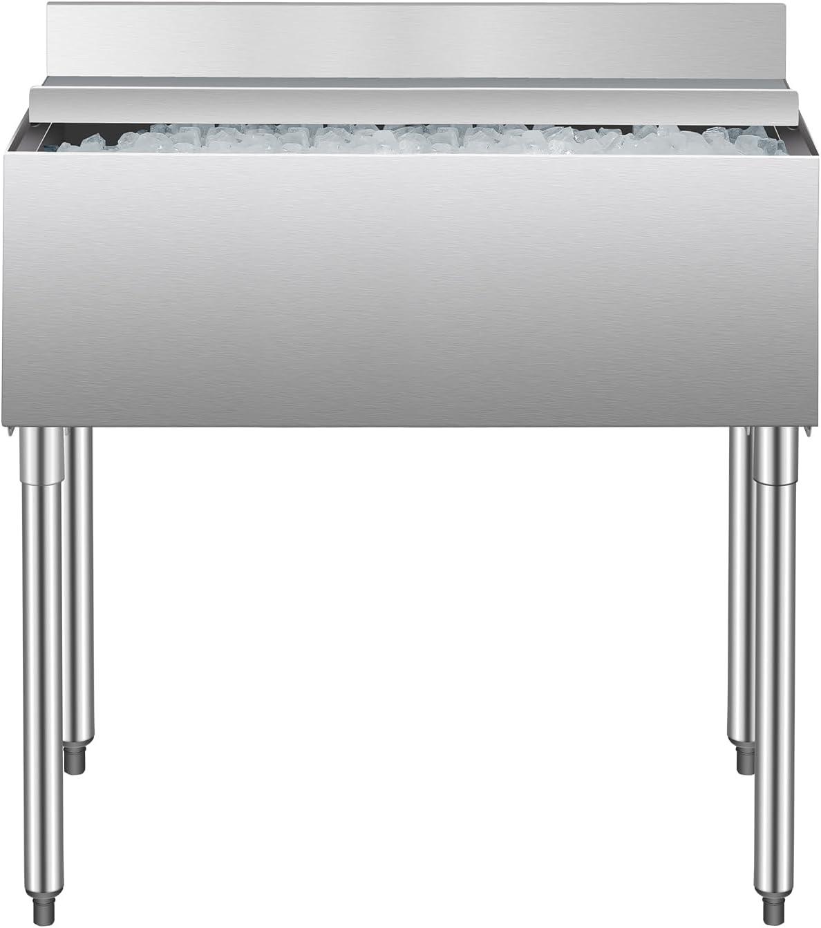 image:imageVEVOR Commercial Ice Bin Underbar Ice Bin Stainless Steel Ice Chest with Sliding Lid Bottle Holders Adjustable Bullet Feet Cooler Cart Cocktail Unit for Bar Restaurant Pub359 x 19 x 37 inch