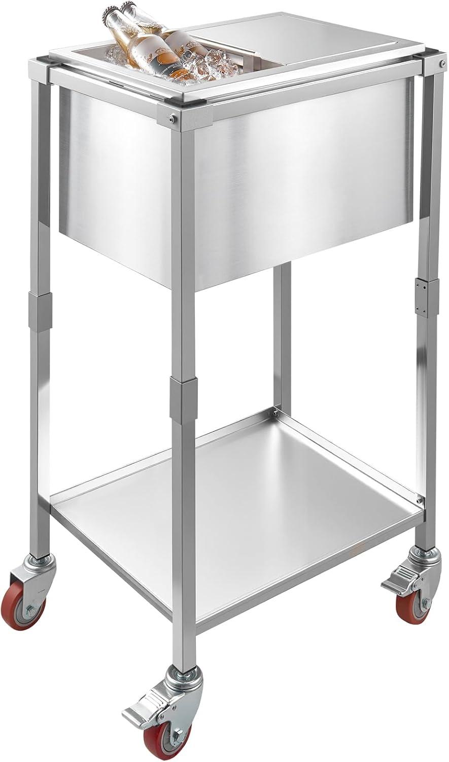 image:imageVEVOR Commercial Ice Bin Underbar Ice Bin Stainless Steel Ice Chest with Sliding Lid Bottle Holders Adjustable Bullet Feet Cooler Cart Cocktail Unit for Bar Restaurant Pub20 x 14 x 38 inch