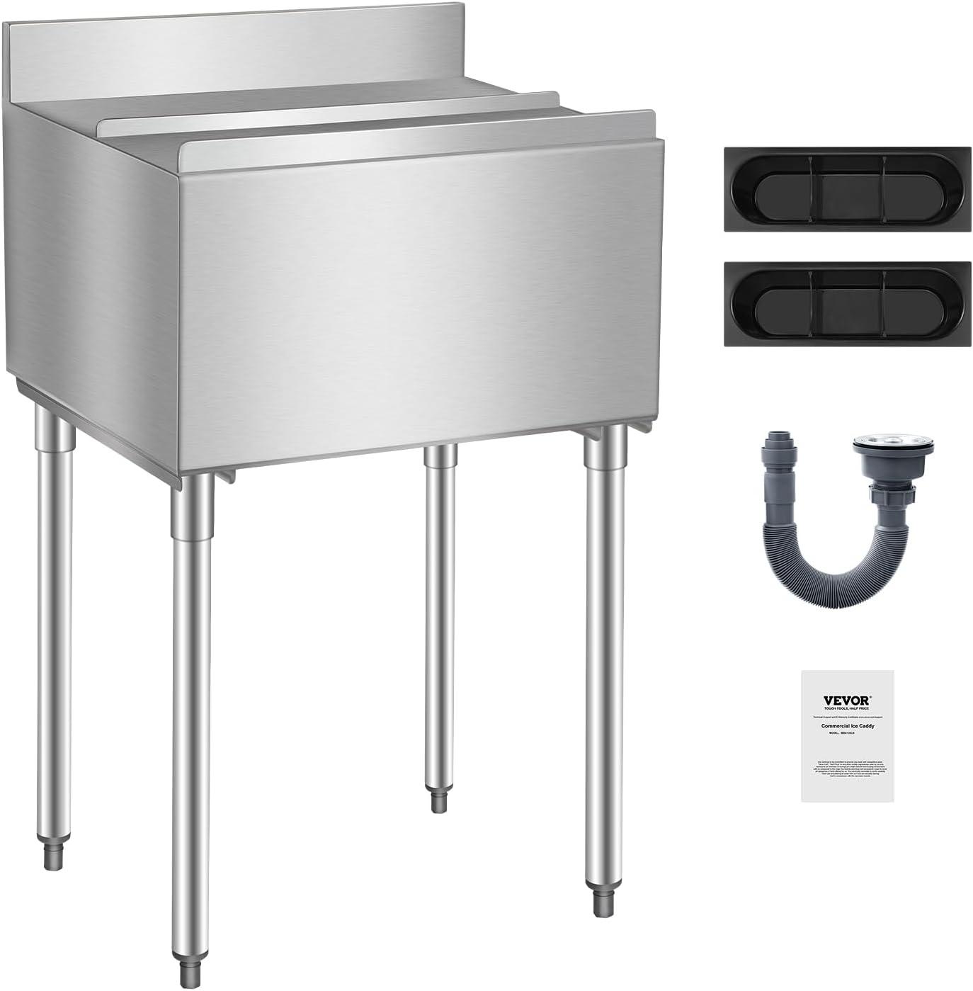 image:imageVEVOR Commercial Ice Bin Underbar Ice Bin Stainless Steel Ice Chest with Sliding Lid Bottle Holders Adjustable Bullet Feet Cooler Cart Cocktail Unit for Bar Restaurant Pub24 x 19 x 37 inch