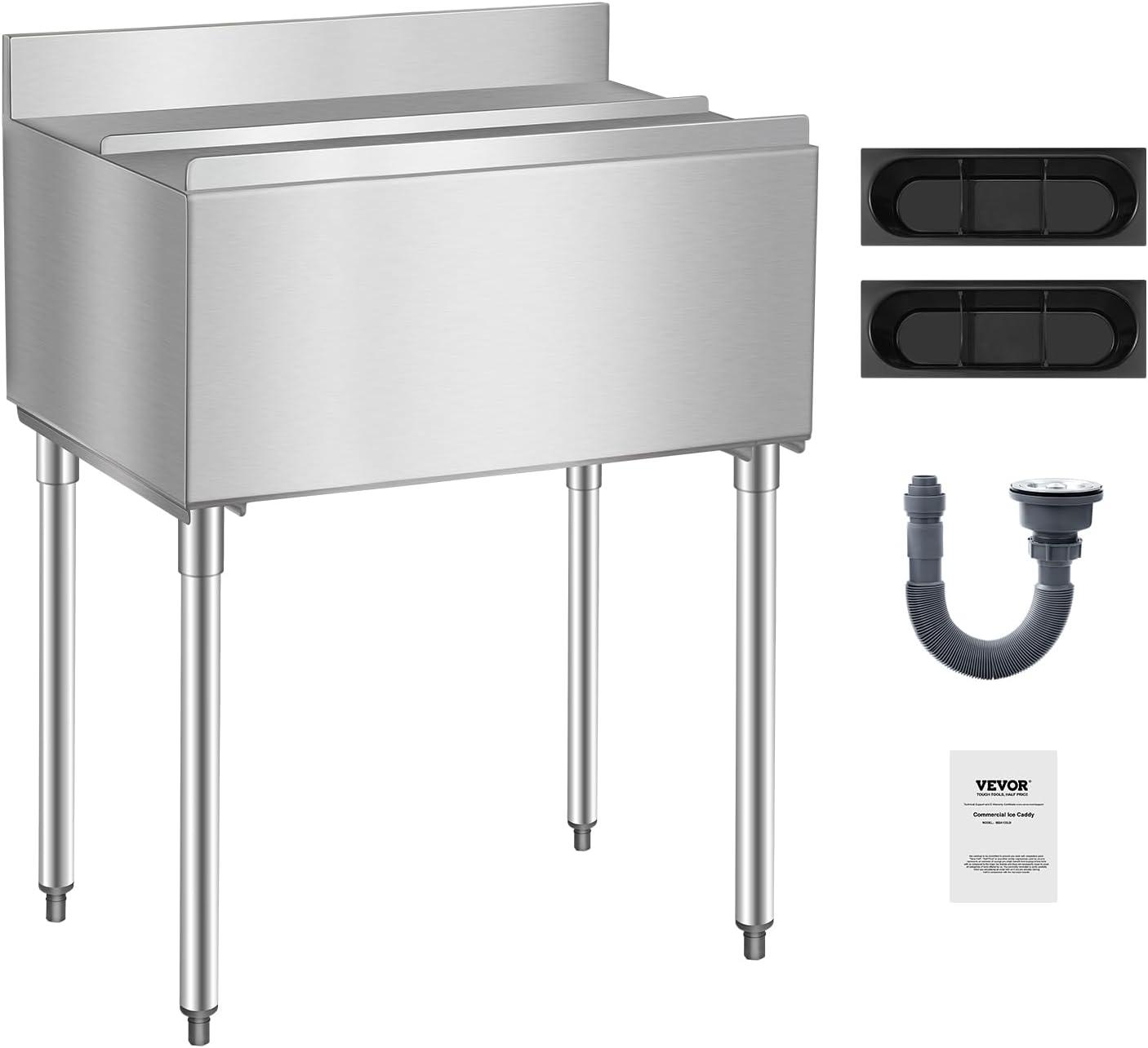 image:imageVEVOR Commercial Ice Bin Underbar Ice Bin Stainless Steel Ice Chest with Sliding Lid Bottle Holders Adjustable Bullet Feet Cooler Cart Cocktail Unit for Bar Restaurant Pub359 x 19 x 37 inch