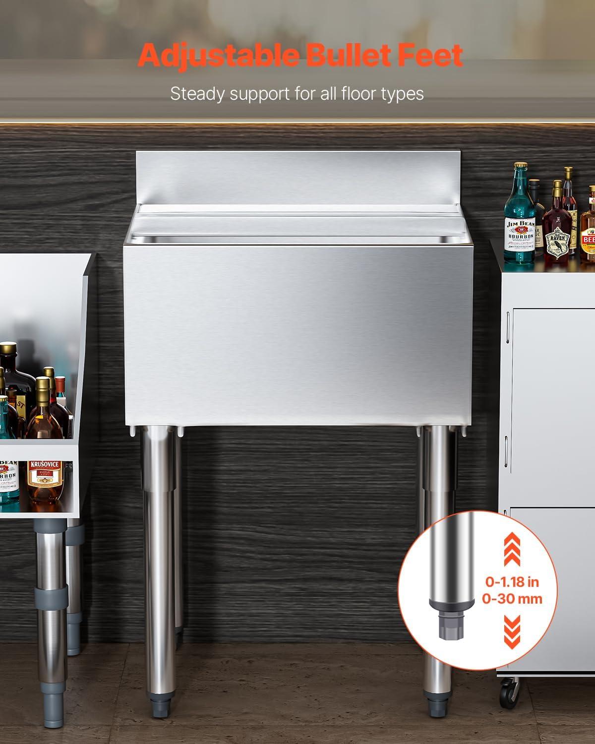 image:imageVEVOR Commercial Ice Bin Underbar Ice Bin Stainless Steel Ice Chest with Sliding Lid Bottle Holders Adjustable Bullet Feet Cooler Cart Cocktail Unit for Bar Restaurant Pub24 x 19 x 37 inch