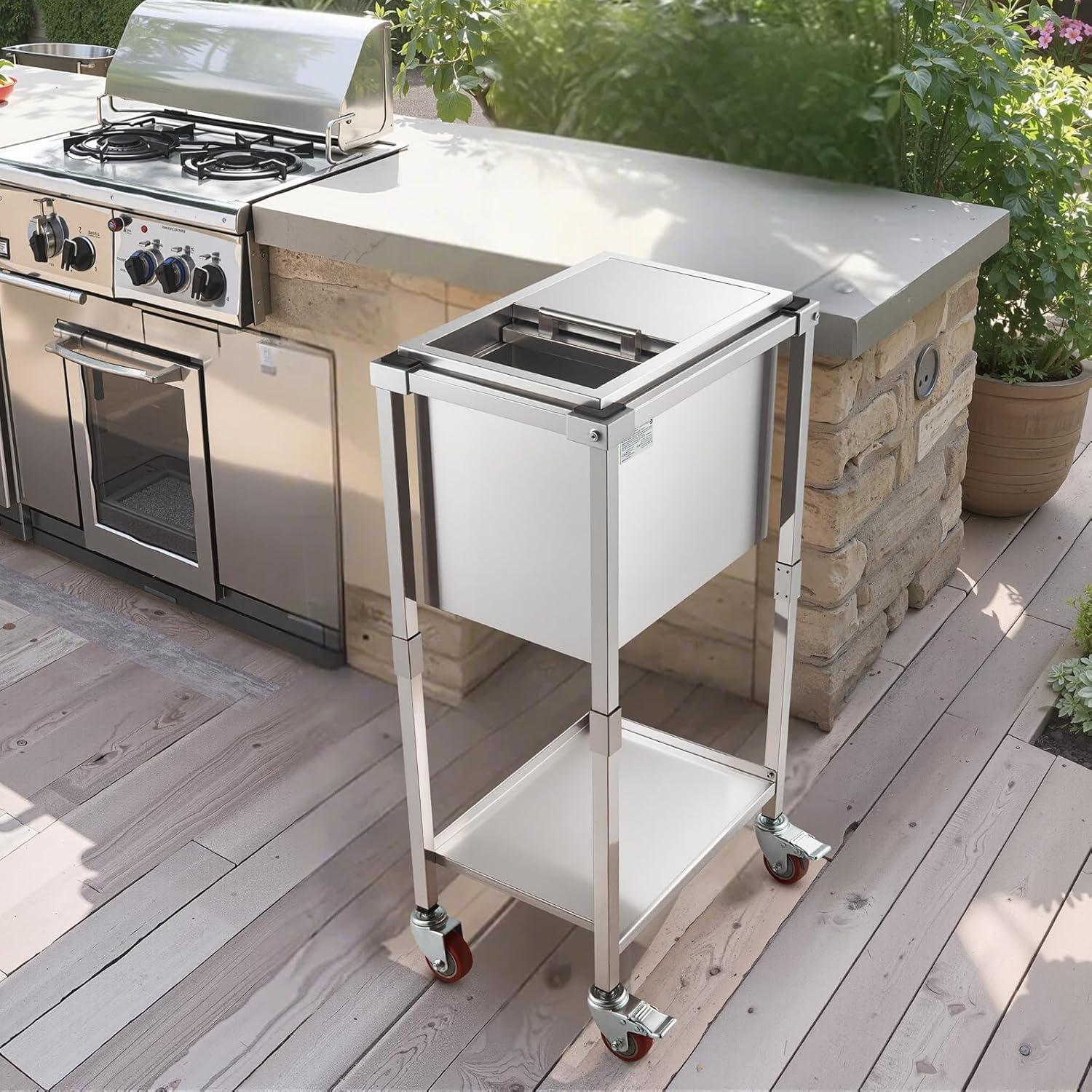 image:imageVEVOR Commercial Ice Bin Underbar Ice Bin Stainless Steel Ice Chest with Sliding Lid Bottle Holders Adjustable Bullet Feet Cooler Cart Cocktail Unit for Bar Restaurant Pub20 x 14 x 38 inch