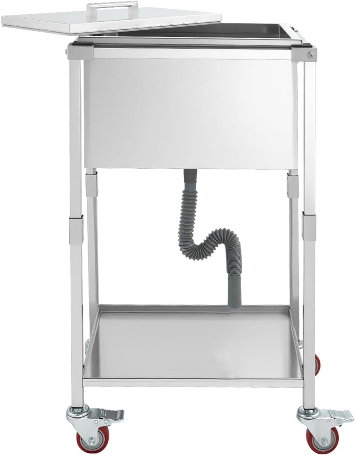 image:imageVEVOR Commercial Ice Bin Underbar Ice Bin Stainless Steel Ice Chest with Sliding Lid Bottle Holders Adjustable Bullet Feet Cooler Cart Cocktail Unit for Bar Restaurant Pub22 x 16 x 38 inch
