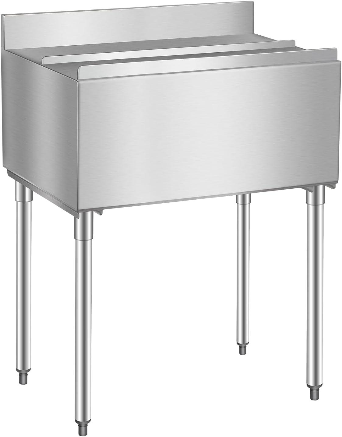 image:imageVEVOR Commercial Ice Bin Underbar Ice Bin Stainless Steel Ice Chest with Sliding Lid Bottle Holders Adjustable Bullet Feet Cooler Cart Cocktail Unit for Bar Restaurant Pub359 x 19 x 37 inch