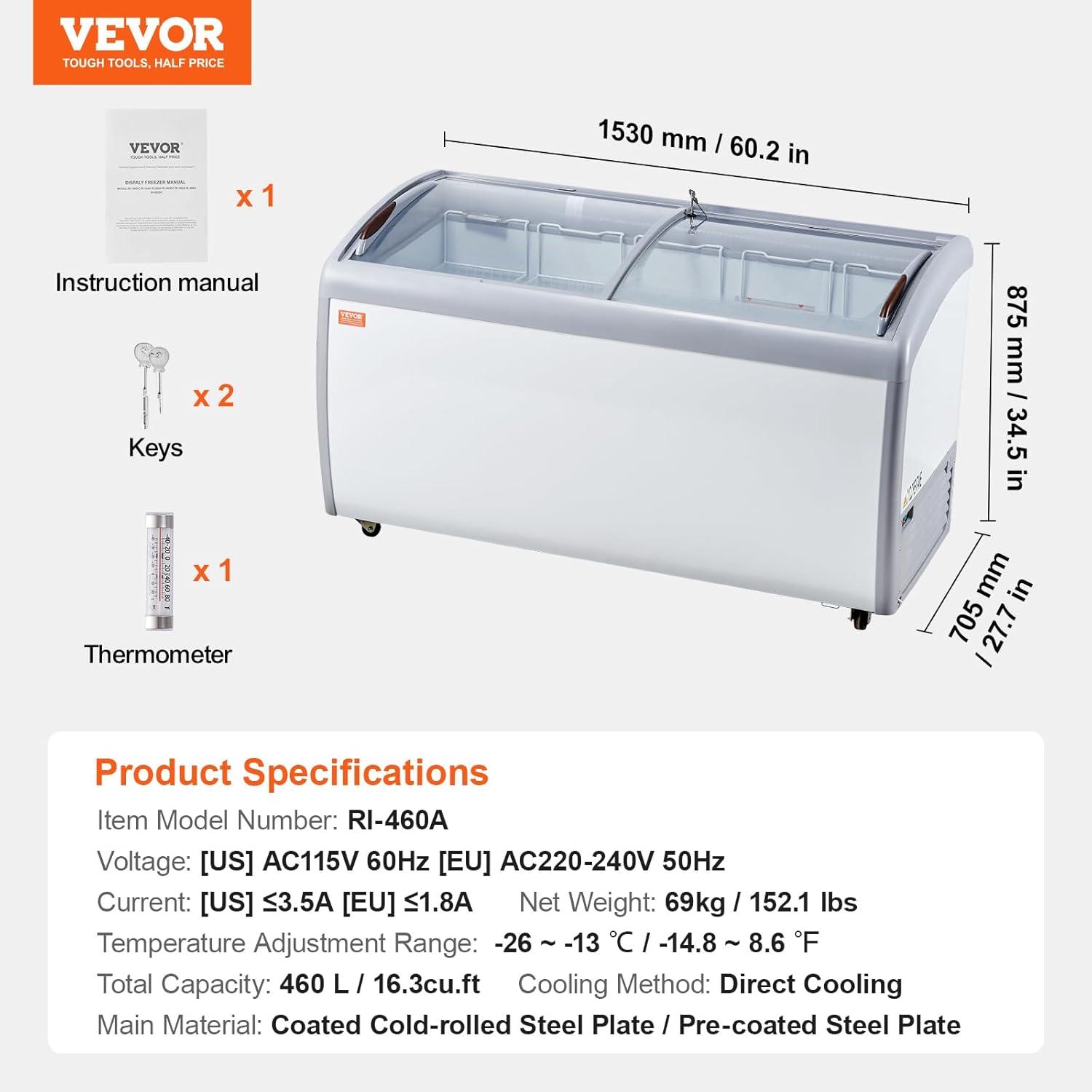 image:imageVEVOR Commercial Ice Cream Display Case 128 Cuft Chest Freezer Mobile Glass Top Deep Freezer Restaurant Gelato Dipping Cabinet with 4 Wire Baskets 2 Sliding Glass Doosr Locking Casters White163 Cuft