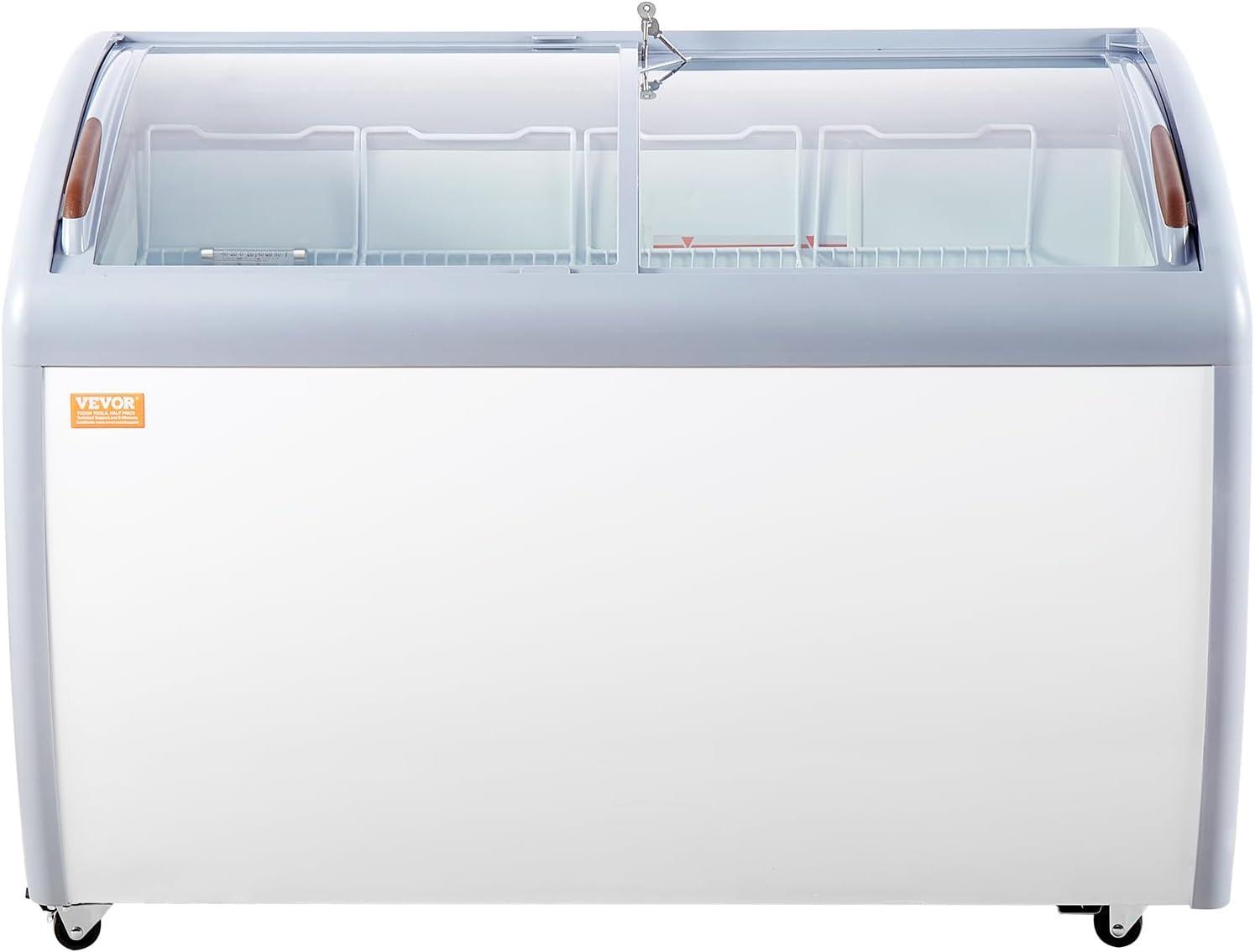 image:imageVEVOR Commercial Ice Cream Display Case 128 Cuft Chest Freezer Mobile Glass Top Deep Freezer Restaurant Gelato Dipping Cabinet with 4 Wire Baskets 2 Sliding Glass Doosr Locking Casters White128 Cuft