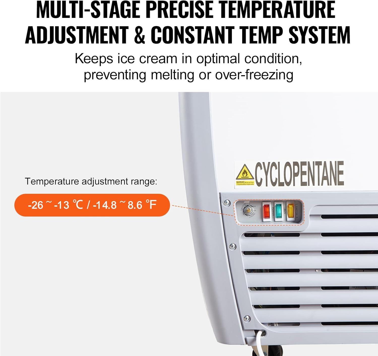 image:imageVEVOR Commercial Ice Cream Display Case 128 Cuft Chest Freezer Mobile Glass Top Deep Freezer Restaurant Gelato Dipping Cabinet with 4 Wire Baskets 2 Sliding Glass Doosr Locking Casters White54 Cuft