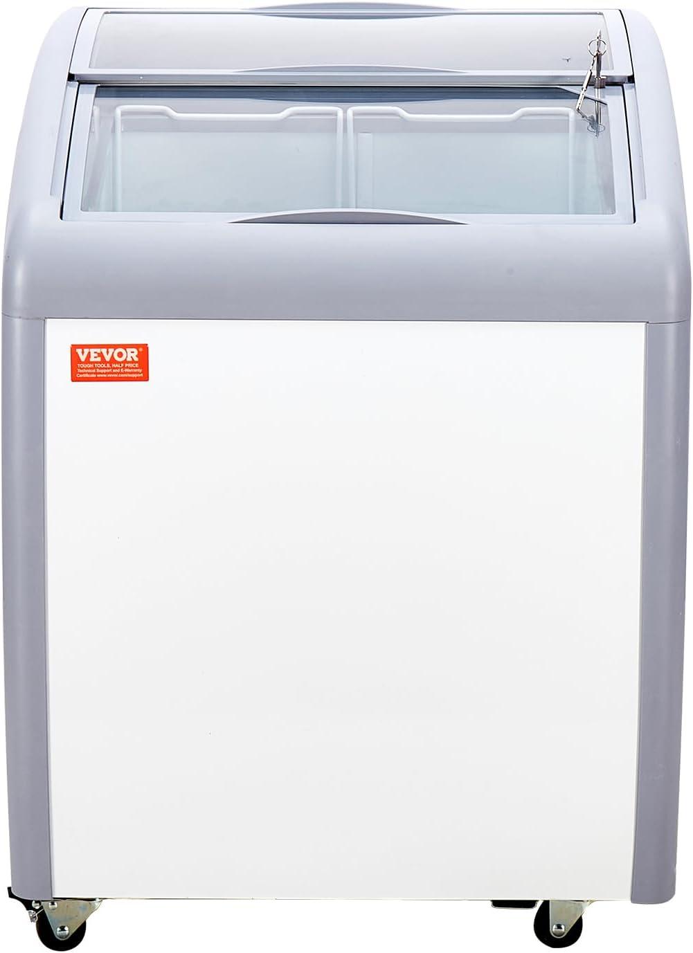 image:imageVEVOR Commercial Ice Cream Display Case 128 Cuft Chest Freezer Mobile Glass Top Deep Freezer Restaurant Gelato Dipping Cabinet with 4 Wire Baskets 2 Sliding Glass Doosr Locking Casters White54 Cuft