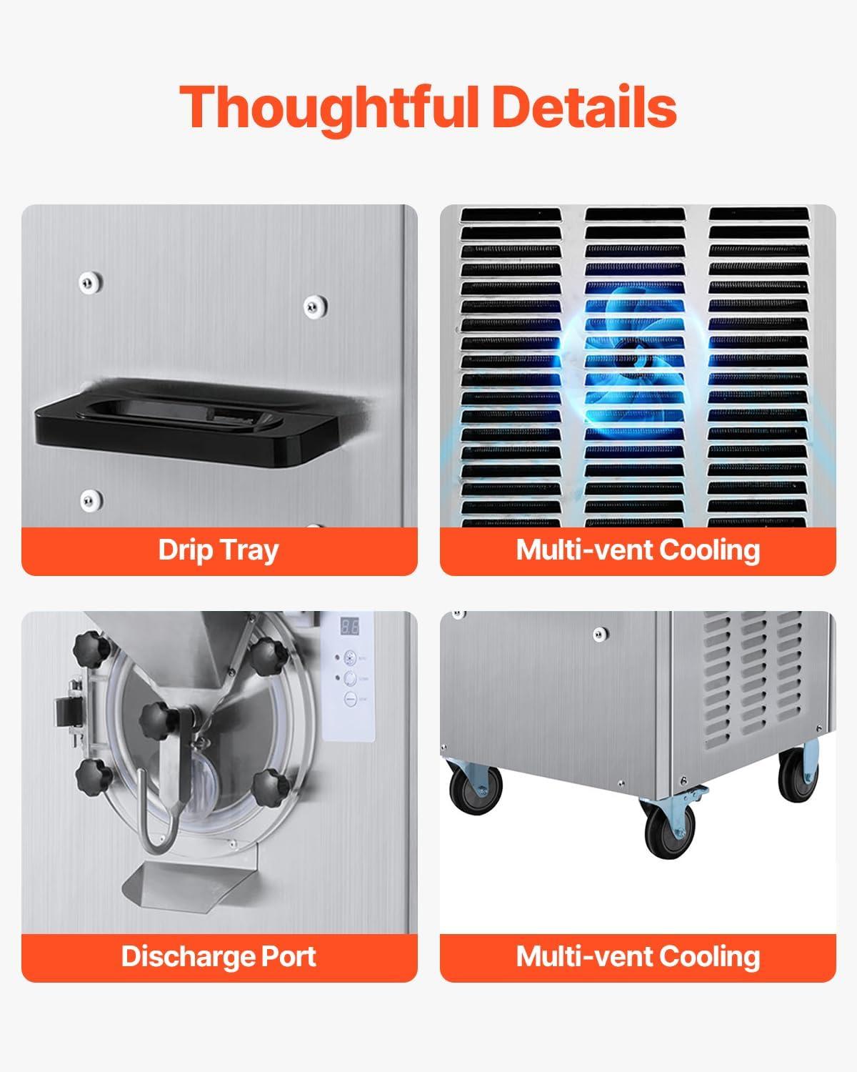 image:imageVEVOR Commercial Ice Cream Machine 2400w 1Flavor Hard Serve Ice Cream Maker 2025LH Yield 8L Stainless Steel Cylinder Digital Control Auto Clean Adjustable Texture for Restaurants Snack Bars