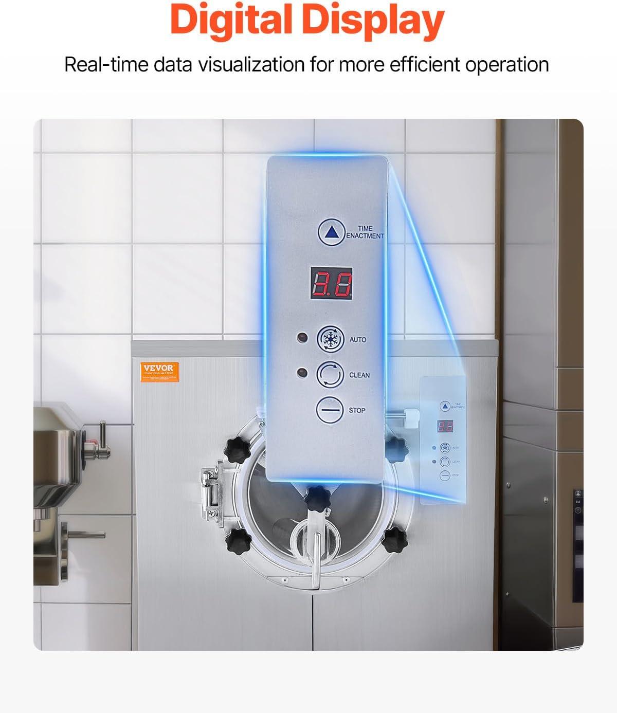 image:imageVEVOR Commercial Ice Cream Machine 2400w 1Flavor Hard Serve Ice Cream Maker 2025LH Yield 8L Stainless Steel Cylinder Digital Control Auto Clean Adjustable Texture for Restaurants Snack Bars