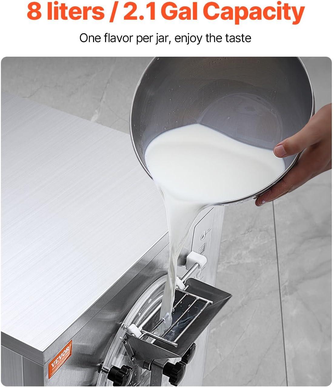 image:imageVEVOR Commercial Ice Cream Machine 2400w 1Flavor Hard Serve Ice Cream Maker 2025LH Yield 8L Stainless Steel Cylinder Digital Control Auto Clean Adjustable Texture for Restaurants Snack Bars