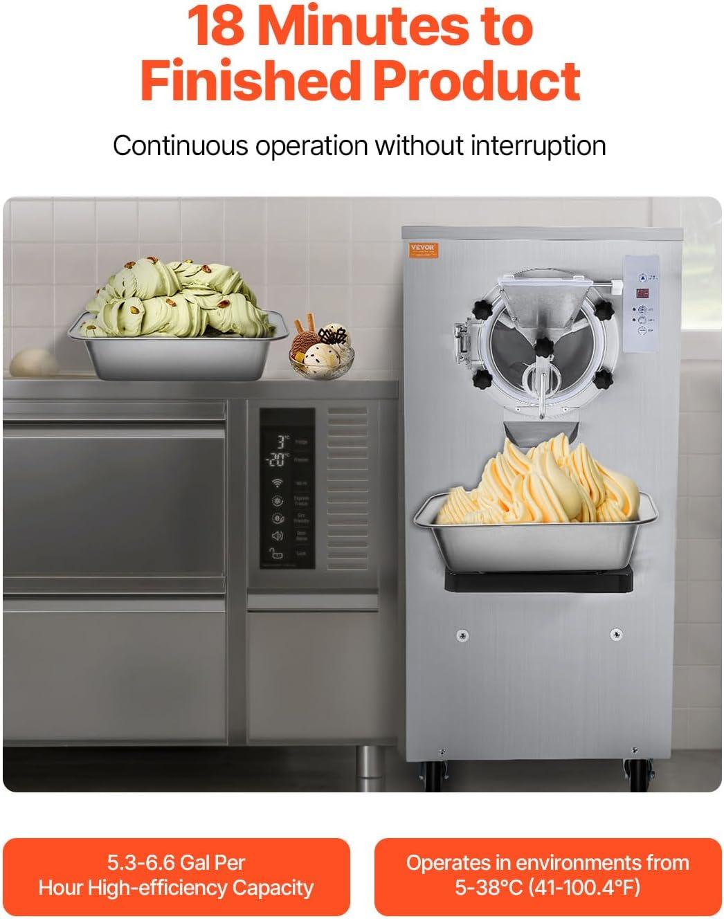 image:imageVEVOR Commercial Ice Cream Machine 2400w 1Flavor Hard Serve Ice Cream Maker 2025LH Yield 8L Stainless Steel Cylinder Digital Control Auto Clean Adjustable Texture for Restaurants Snack Bars