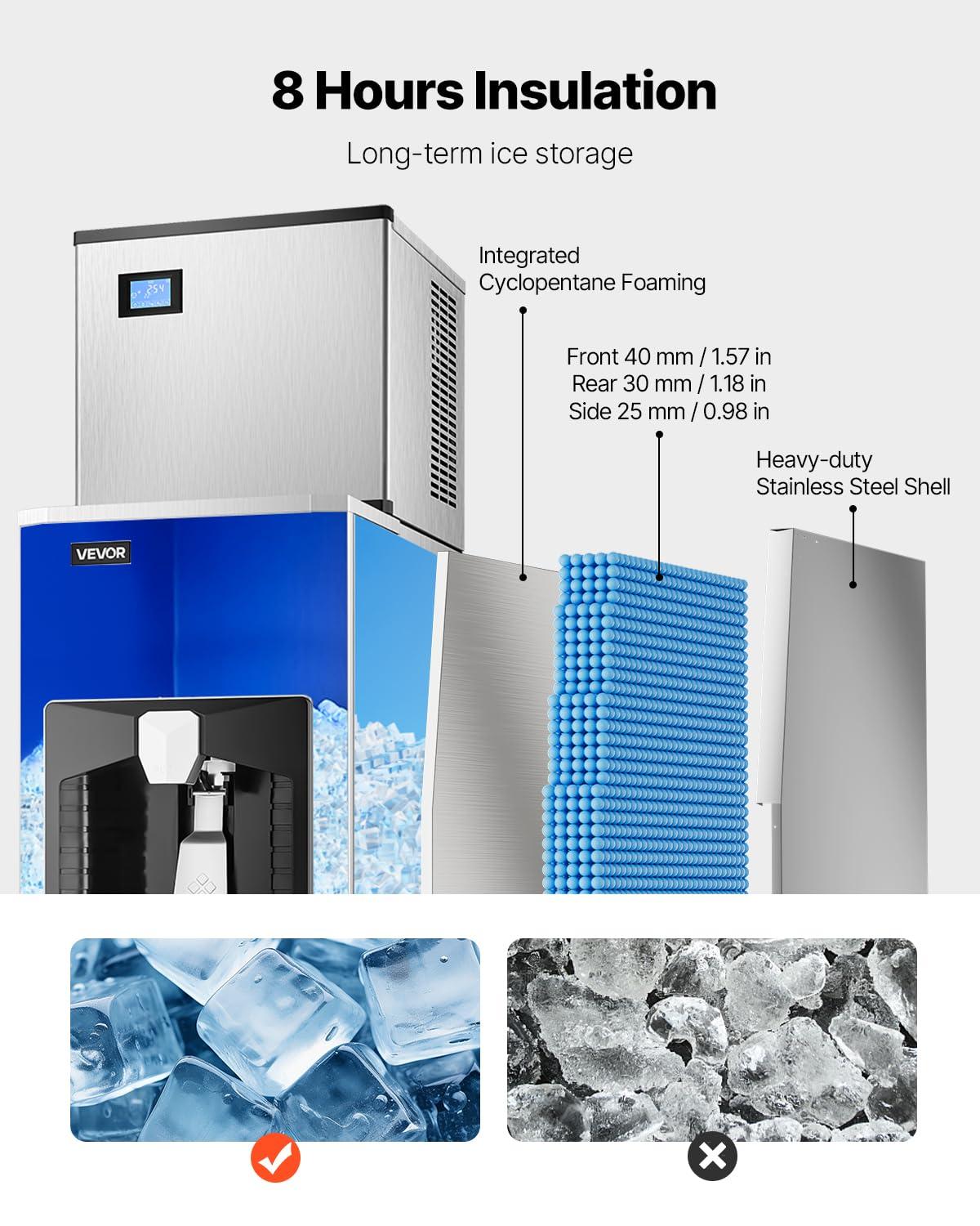 image:imageVEVOR Commercial Ice Maker Machine 300LBS24H IceMaking Machine with 300LBS Stainless Steel Storage Bin Auto SelfCleaning Ice Maker with Touchscreen for Bar Cafe Restaurant Business CommercialIce Storage Bin