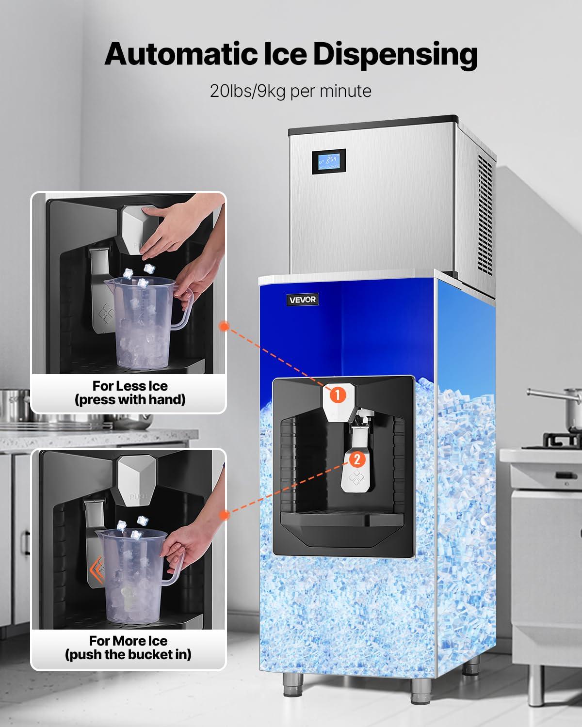 image:imageVEVOR Commercial Ice Maker Machine 300LBS24H IceMaking Machine with 300LBS Stainless Steel Storage Bin Auto SelfCleaning Ice Maker with Touchscreen for Bar Cafe Restaurant Business CommercialIce Storage Bin