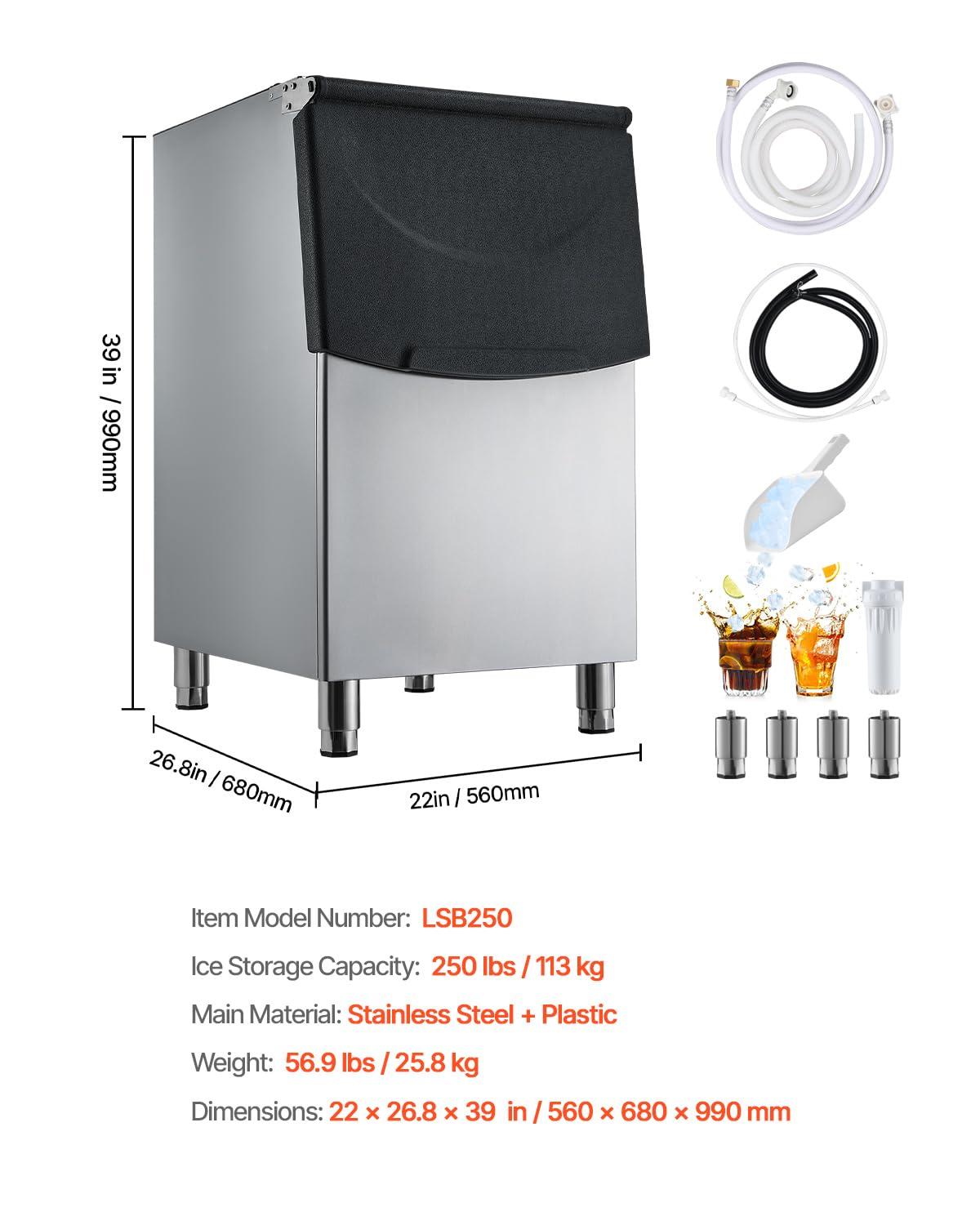 image:imageVEVOR Commercial Ice Maker Machine 300LBS24H IceMaking Machine with 300LBS Stainless Steel Storage Bin Auto SelfCleaning Ice Maker with Touchscreen for Bar Cafe Restaurant Business CommercialIce Storage Bin