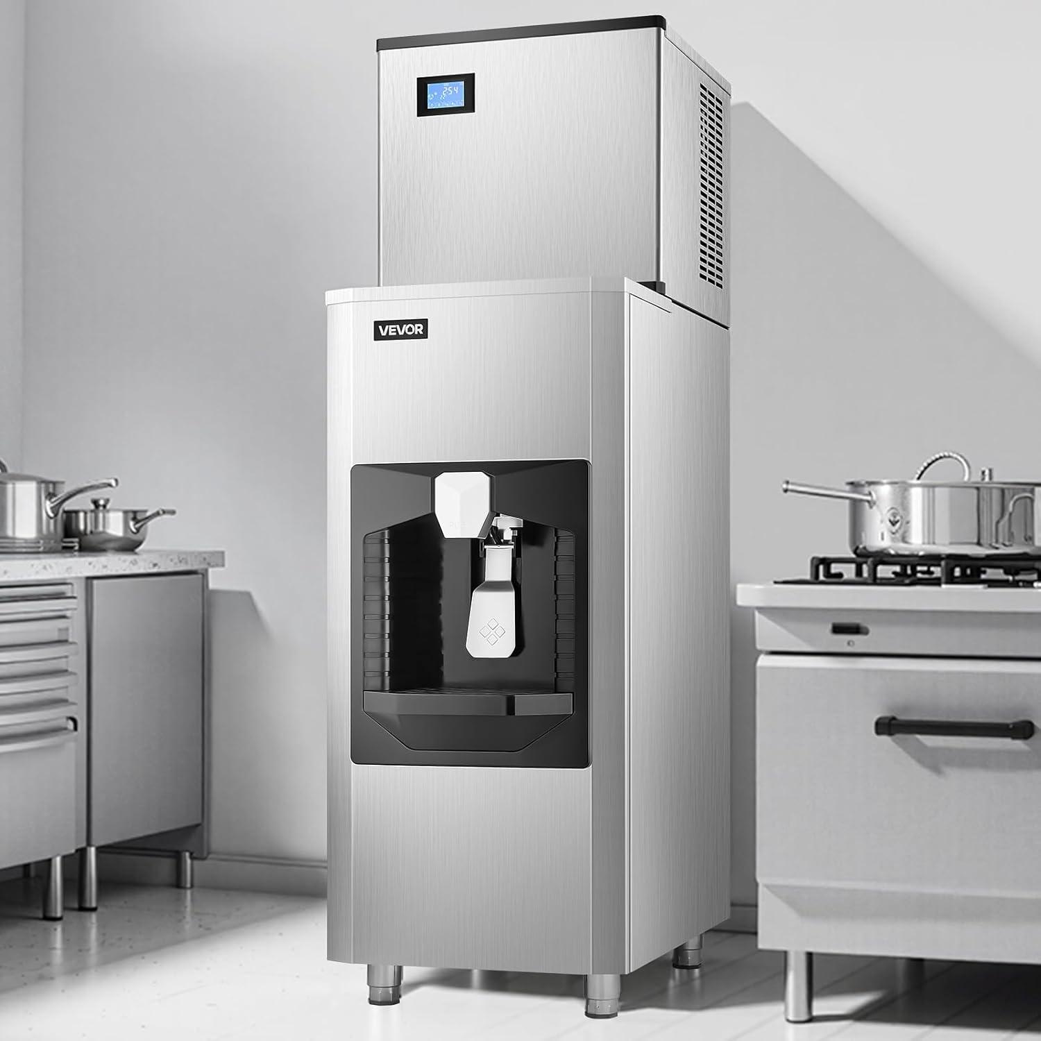 image:imageVEVOR Commercial Ice Maker Machine 300LBS24H IceMaking Machine with 300LBS Stainless Steel Storage Bin Auto SelfCleaning Ice Maker with Touchscreen for Bar Cafe Restaurant Business CommercialIce Storage Bin