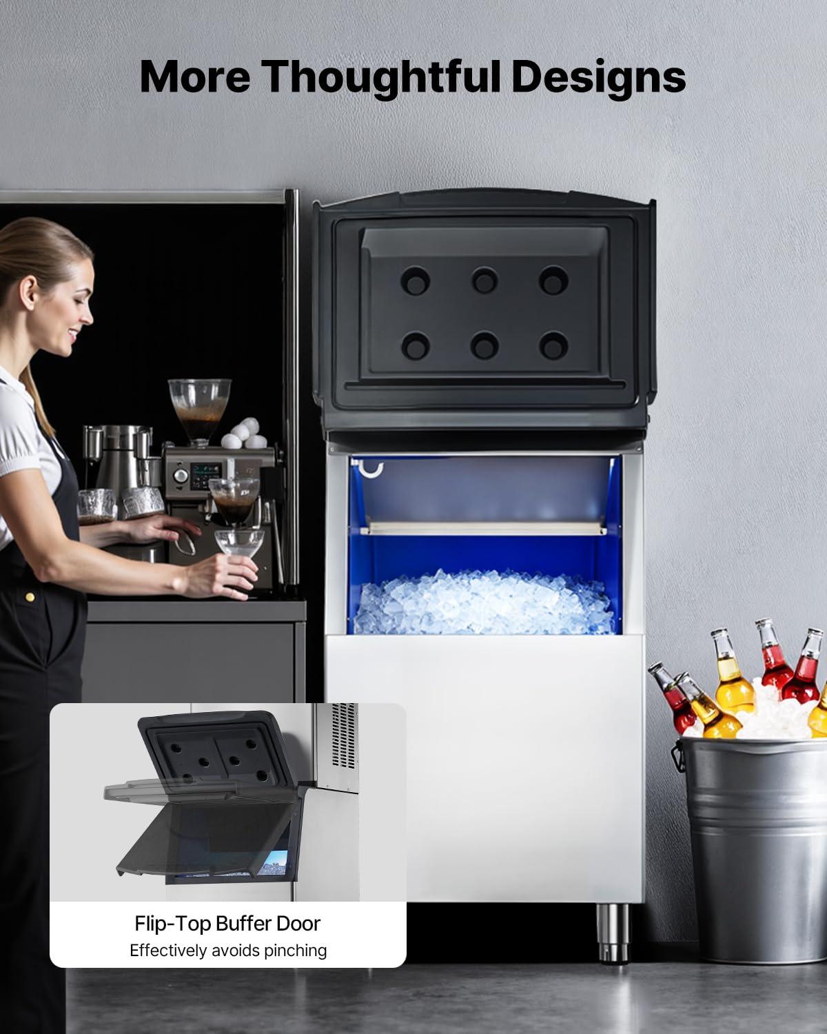 image:imageVEVOR Commercial Ice Maker Machine 300LBS24H IceMaking Machine with 300LBS Stainless Steel Storage Bin Auto SelfCleaning Ice Maker with Touchscreen for Bar Cafe Restaurant Business CommercialIce Storage Bin