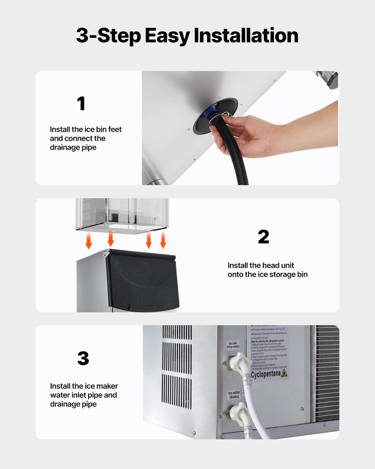 image:imageVEVOR Commercial Ice Maker Machine 300LBS24H IceMaking Machine with 300LBS Stainless Steel Storage Bin Auto SelfCleaning Ice Maker with Touchscreen for Bar Cafe Restaurant Business CommercialIce Storage Bin