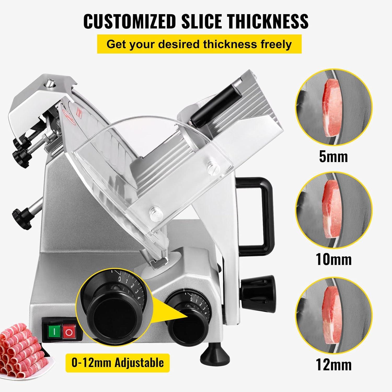 image:imageVEVOR Commercial Meat Slicer 10 inch Electric Food Slicer 240W Frozen Meat Deli Slicer Premium Chromiumplated Steel Blade SemiAuto Meat Slicer For Commercial and Home use87IN200W