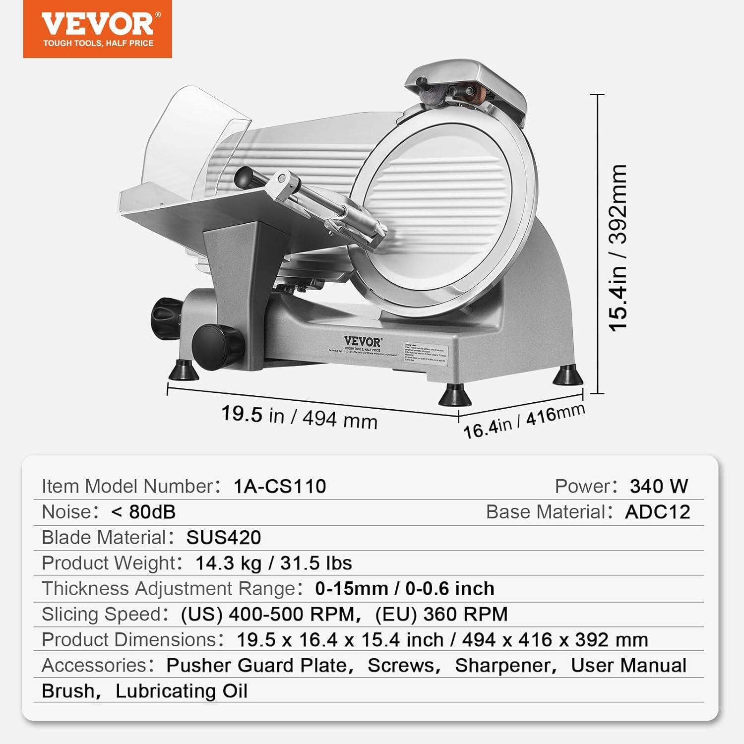 image:imageVEVOR Commercial Meat Slicer 10 inch Electric Food Slicer 240W Frozen Meat Deli Slicer Premium Chromiumplated Steel Blade SemiAuto Meat Slicer For Commercial and Home use10IN340W