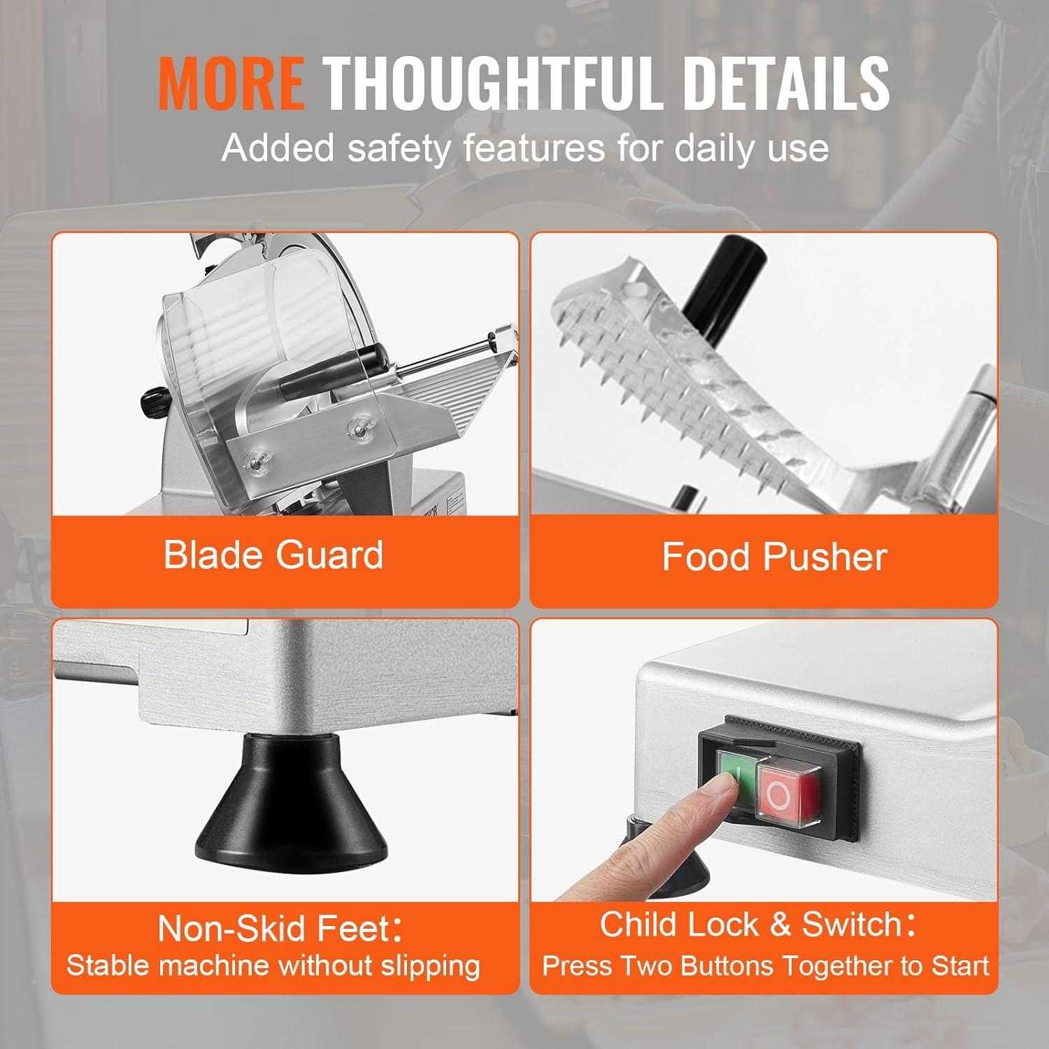 image:imageVEVOR Commercial Meat Slicer 10 inch Electric Food Slicer 240W Frozen Meat Deli Slicer Premium Chromiumplated Steel Blade SemiAuto Meat Slicer For Commercial and Home use10IN340W