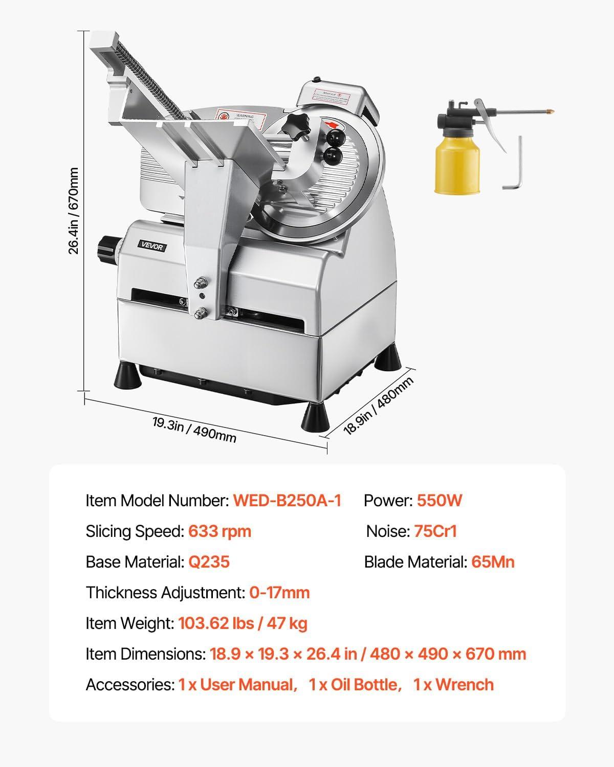 image:imageVEVOR Commercial Meat Slicer 10 inch Electric Food Slicer 240W Frozen Meat Deli Slicer Premium Chromiumplated Steel Blade SemiAuto Meat Slicer For Commercial and Home use10IN500W