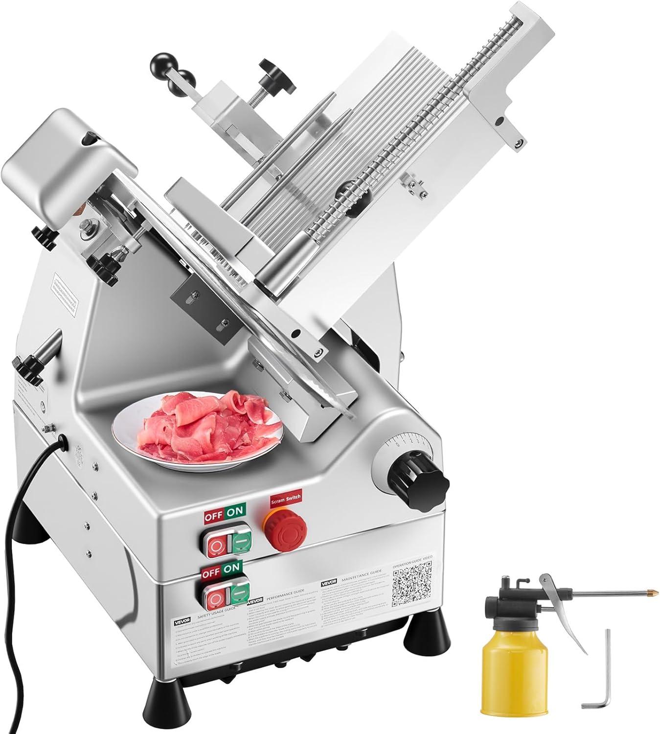 image:imageVEVOR Commercial Meat Slicer 10 inch Electric Food Slicer 240W Frozen Meat Deli Slicer Premium Chromiumplated Steel Blade SemiAuto Meat Slicer For Commercial and Home use10IN500W