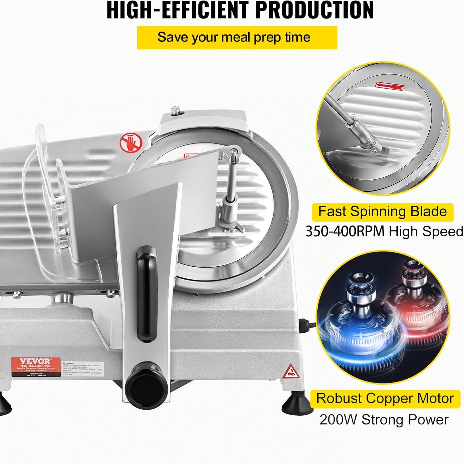 image:imageVEVOR Commercial Meat Slicer 10 inch Electric Food Slicer 240W Frozen Meat Deli Slicer Premium Chromiumplated Steel Blade SemiAuto Meat Slicer For Commercial and Home use87IN200W