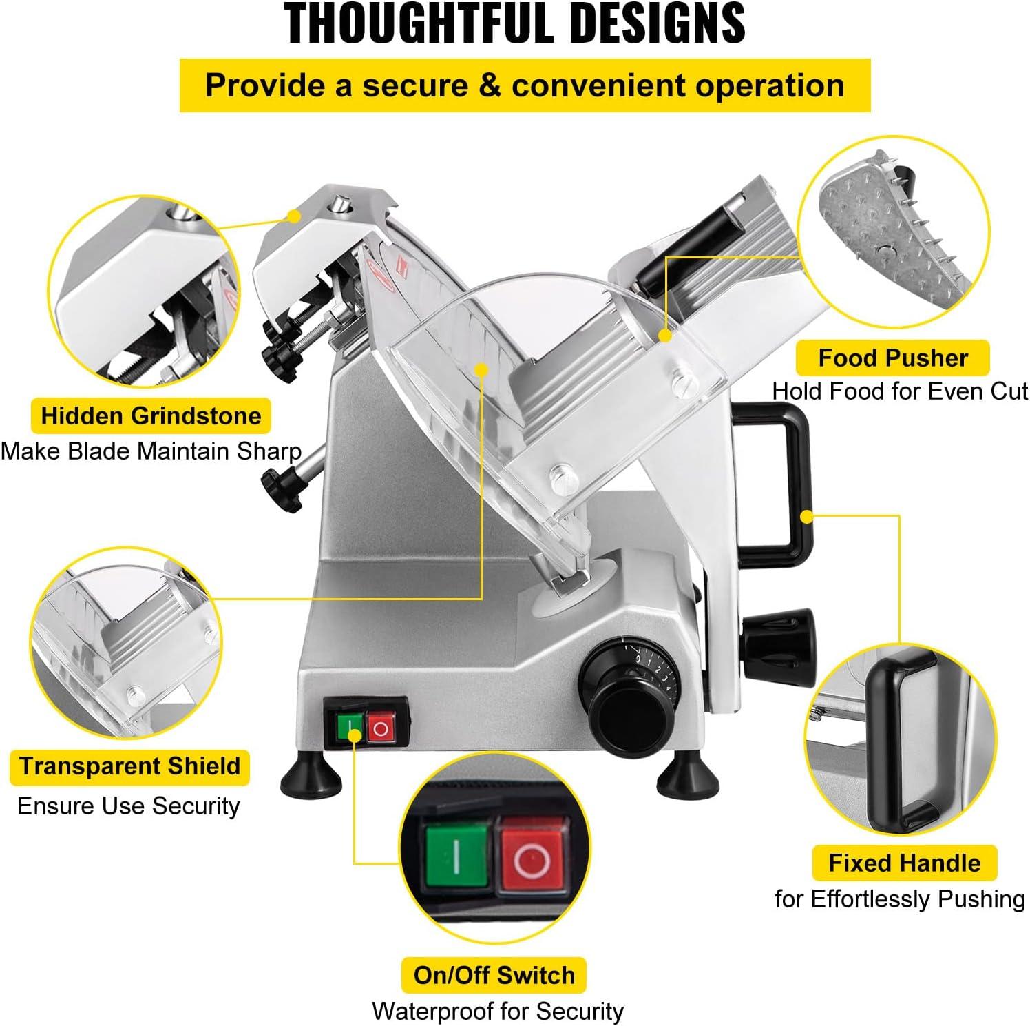 image:imageVEVOR Commercial Meat Slicer 10 inch Electric Food Slicer 240W Frozen Meat Deli Slicer Premium Chromiumplated Steel Blade SemiAuto Meat Slicer For Commercial and Home use87IN200W