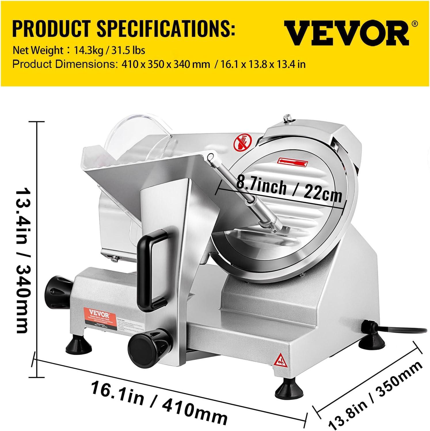 image:imageVEVOR Commercial Meat Slicer 10 inch Electric Food Slicer 240W Frozen Meat Deli Slicer Premium Chromiumplated Steel Blade SemiAuto Meat Slicer For Commercial and Home use87IN200W