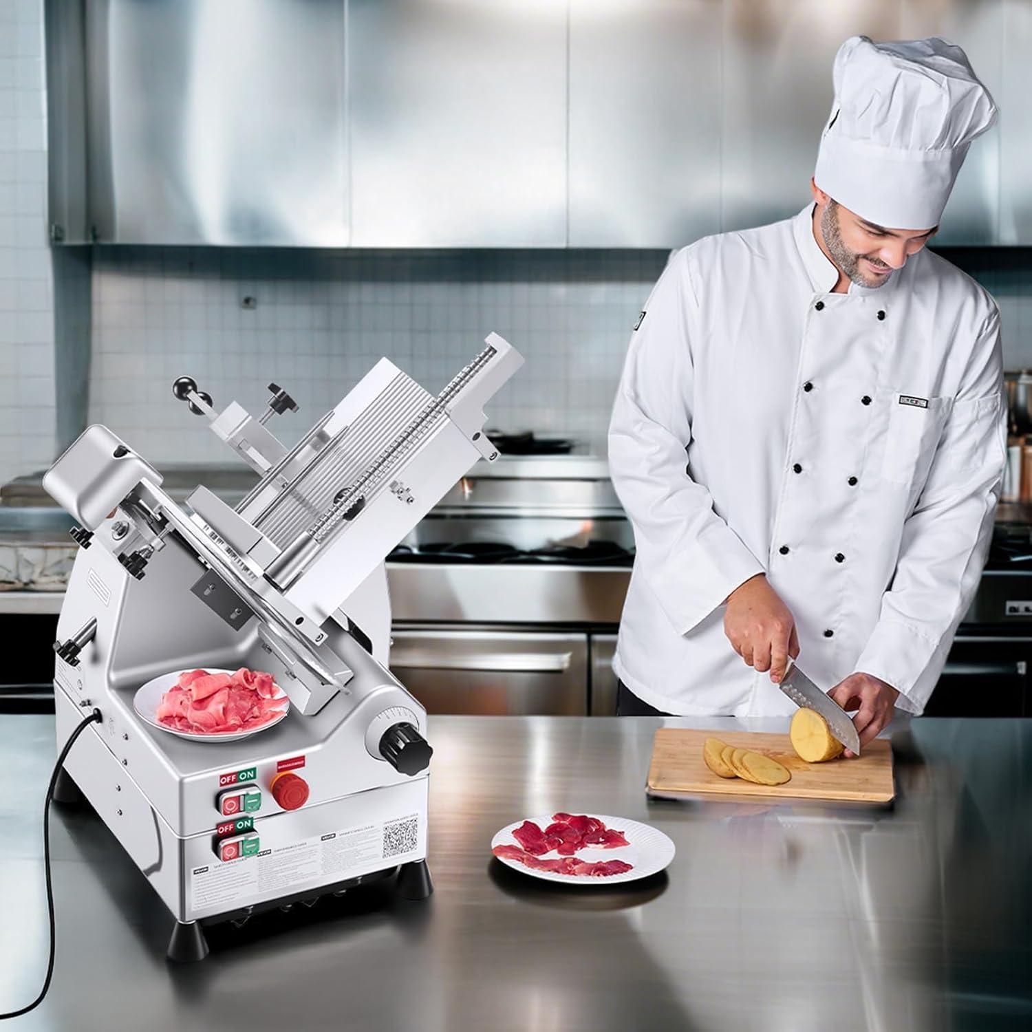 image:imageVEVOR Commercial Meat Slicer 10 inch Electric Food Slicer 240W Frozen Meat Deli Slicer Premium Chromiumplated Steel Blade SemiAuto Meat Slicer For Commercial and Home use10IN500W