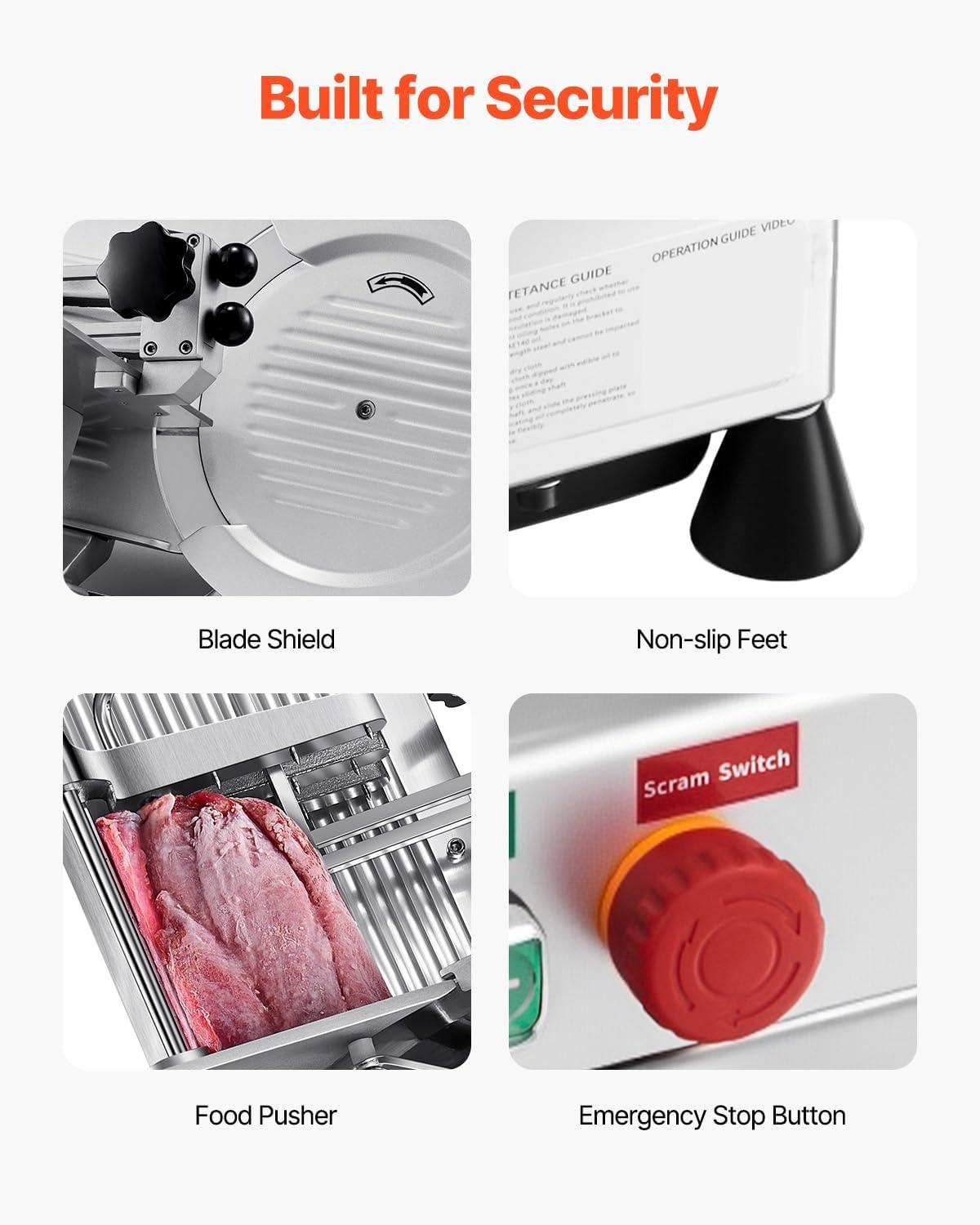 image:imageVEVOR Commercial Meat Slicer 10 inch Electric Food Slicer 240W Frozen Meat Deli Slicer Premium Chromiumplated Steel Blade SemiAuto Meat Slicer For Commercial and Home use10IN500W