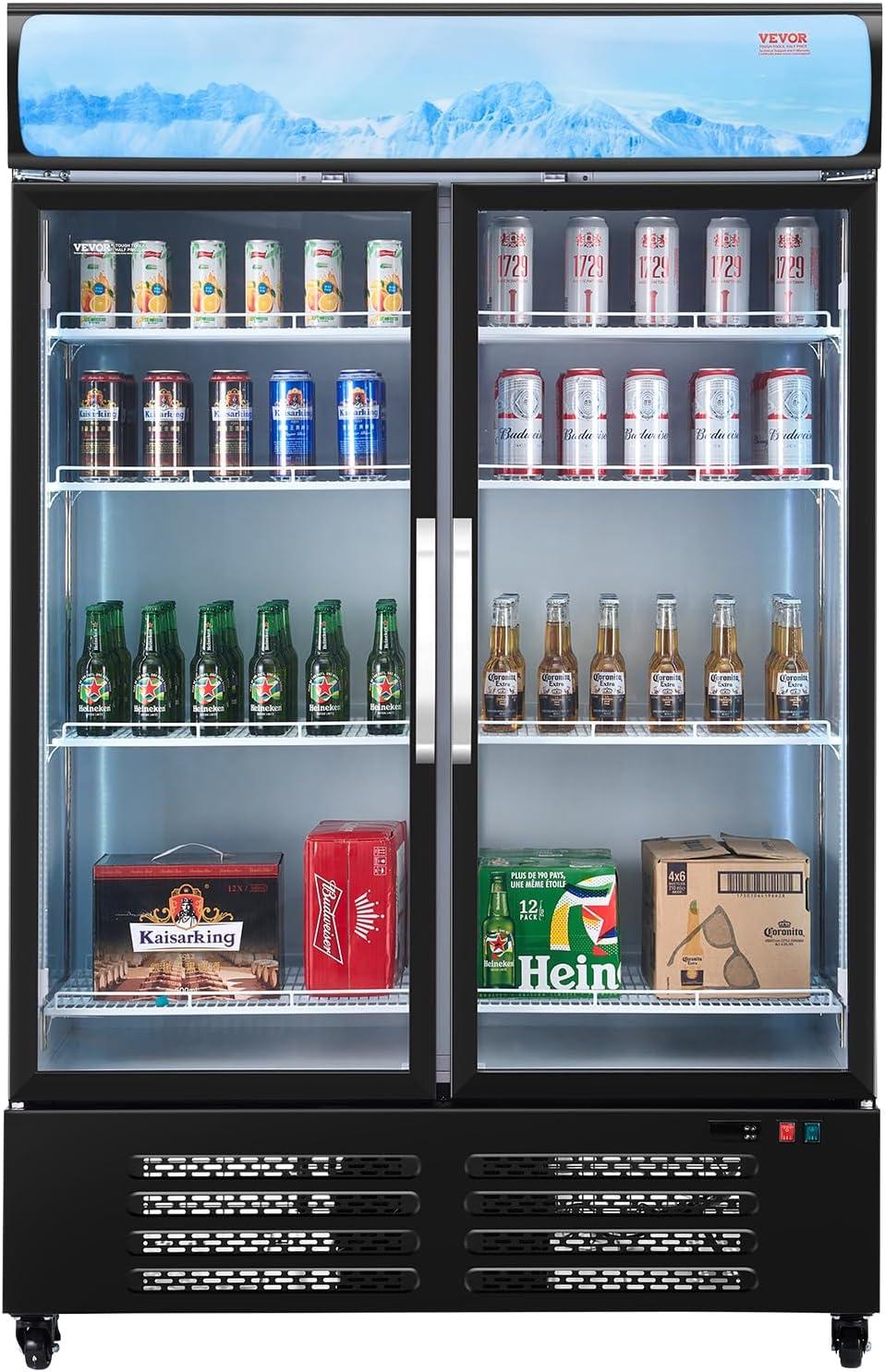 image:imageVEVOR Commercial Merchandiser Refrigerator 1147 CUFT Glass Door Display Refrigerator Upright Beverage Refrigerator Cooler Merchandiser with 4 Adjustable Shelves Casters Soft LED Light Black3627 cuft