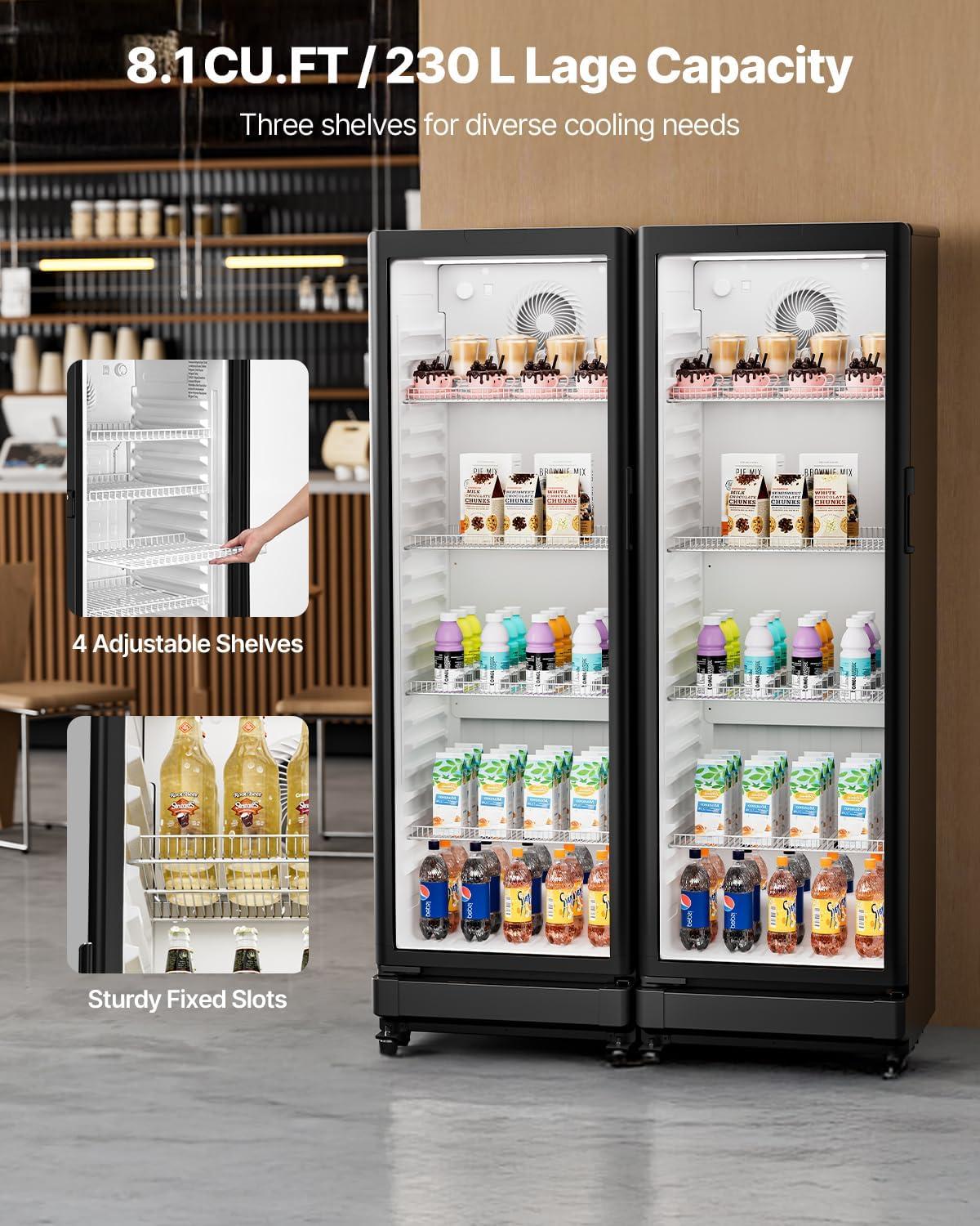 image:imageVEVOR Commercial Merchandiser Refrigerator 1147 CUFT Glass Door Display Refrigerator Upright Beverage Refrigerator Cooler Merchandiser with 4 Adjustable Shelves Casters Soft LED Light Black81 cuft