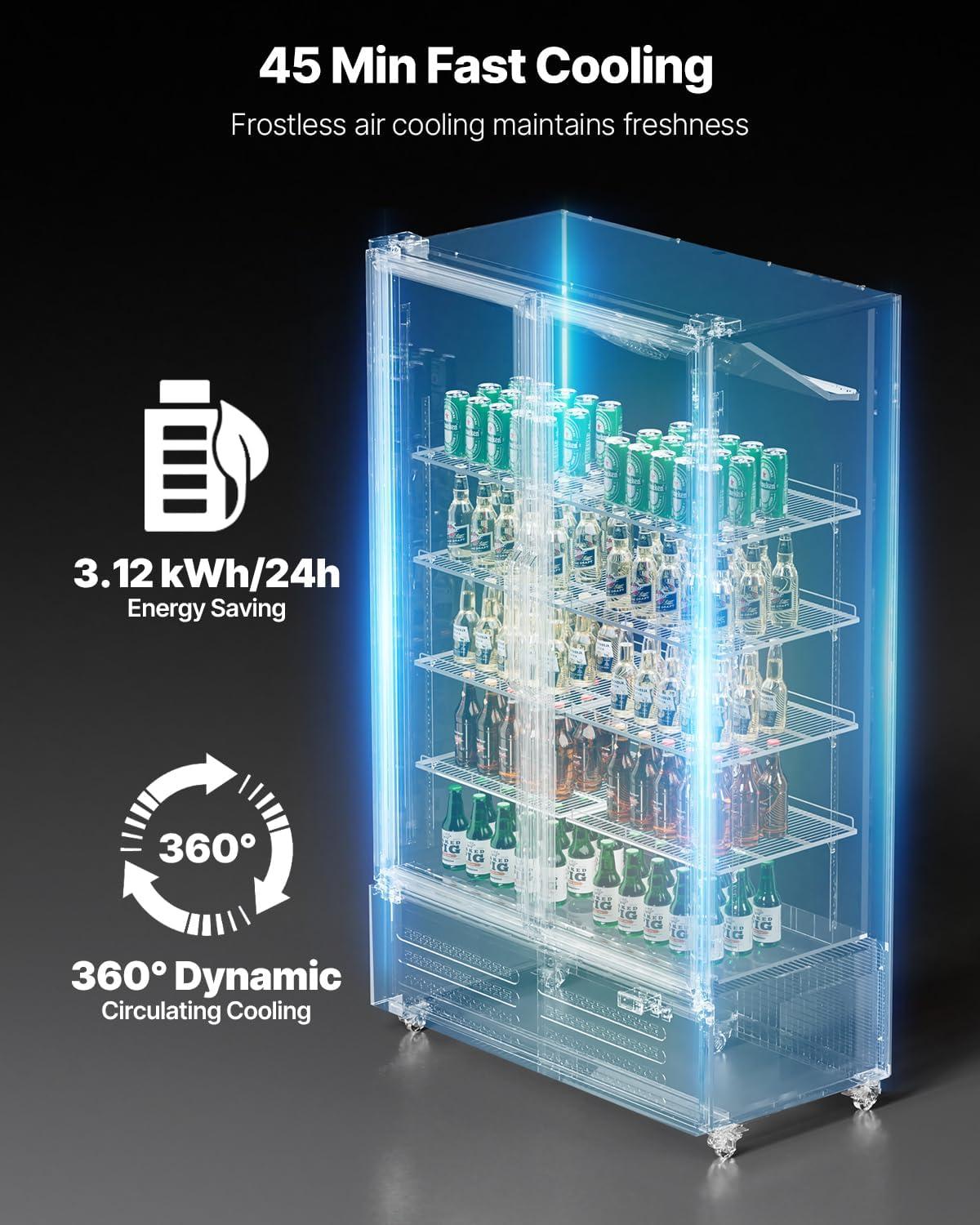 image:imageVEVOR Commercial Merchandiser Refrigerator 1147 CUFT Glass Door Display Refrigerator Upright Beverage Refrigerator Cooler Merchandiser with 4 Adjustable Shelves Casters Soft LED Light Black2669 cuft