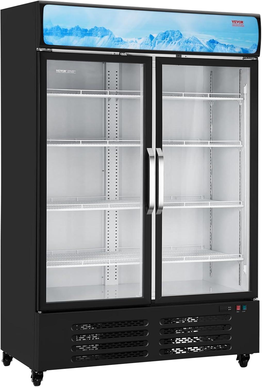 image:imageVEVOR Commercial Merchandiser Refrigerator 1147 CUFT Glass Door Display Refrigerator Upright Beverage Refrigerator Cooler Merchandiser with 4 Adjustable Shelves Casters Soft LED Light Black3627 cuft