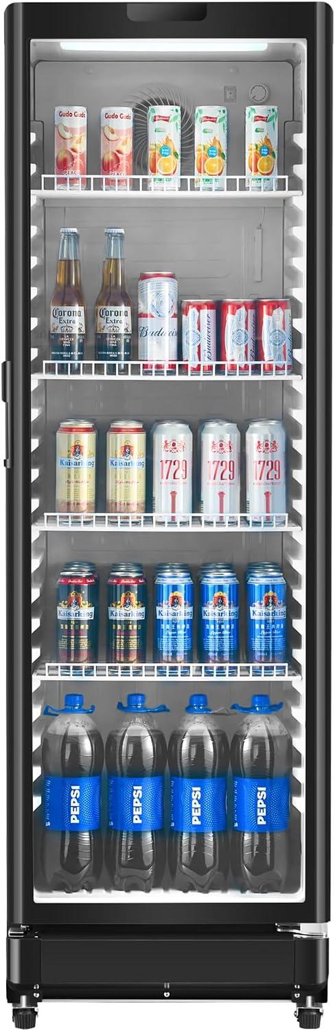 image:imageVEVOR Commercial Merchandiser Refrigerator 1147 CUFT Glass Door Display Refrigerator Upright Beverage Refrigerator Cooler Merchandiser with 4 Adjustable Shelves Casters Soft LED Light Black81 cuft