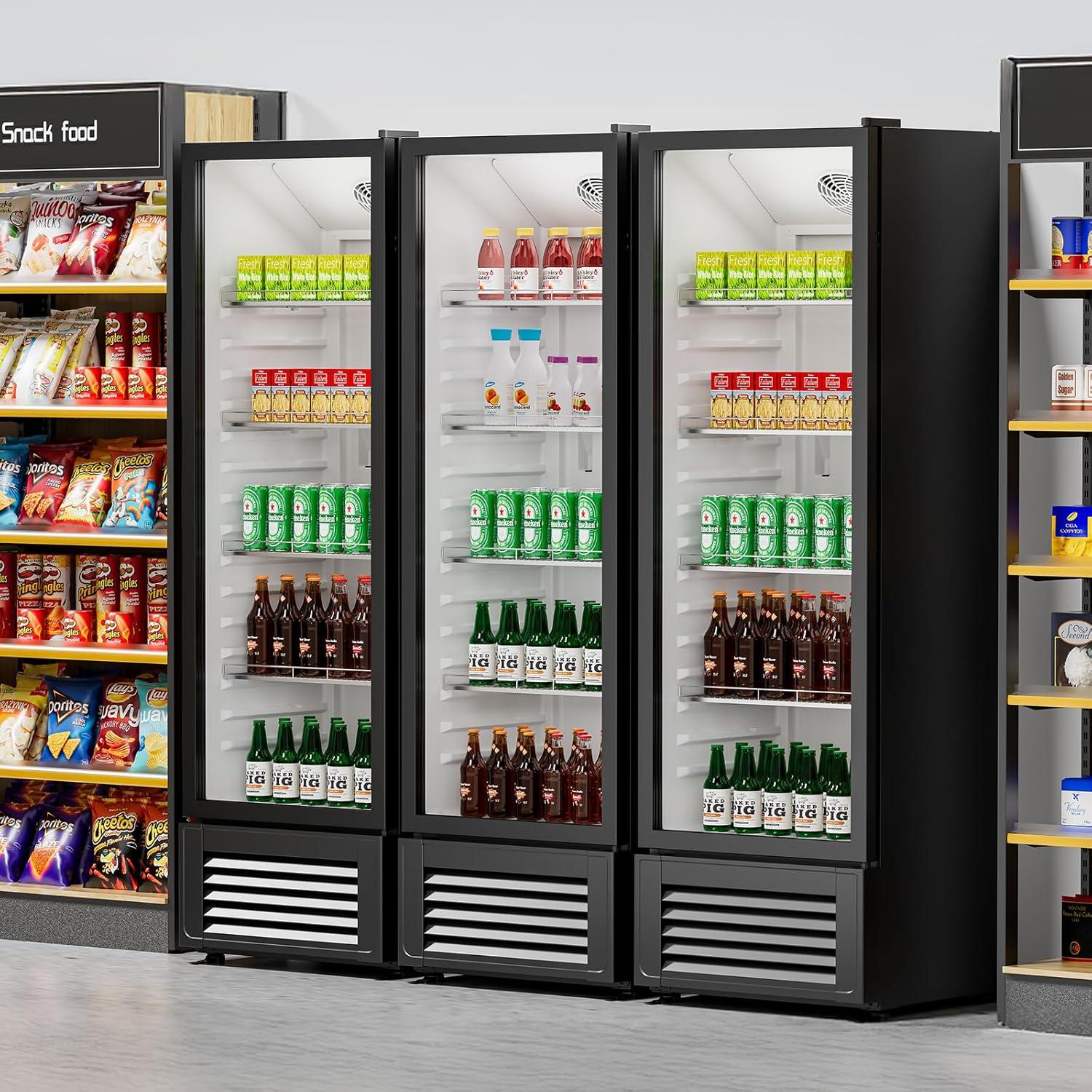 image:imageVEVOR Commercial Merchandiser Refrigerator 1147 CUFT Glass Door Display Refrigerator Upright Beverage Refrigerator Cooler Merchandiser with 4 Adjustable Shelves Casters Soft LED Light Black1147 cuft