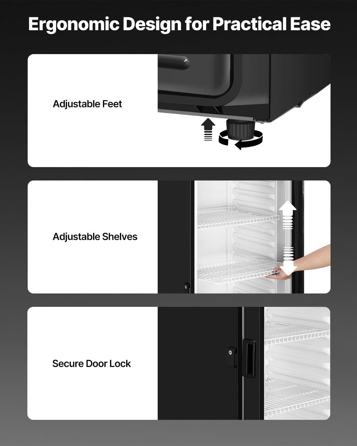 image:imageVEVOR Commercial Merchandiser Refrigerator 1147 CUFT Glass Door Display Refrigerator Upright Beverage Refrigerator Cooler Merchandiser with 4 Adjustable Shelves Casters Soft LED Light Black122 cuft