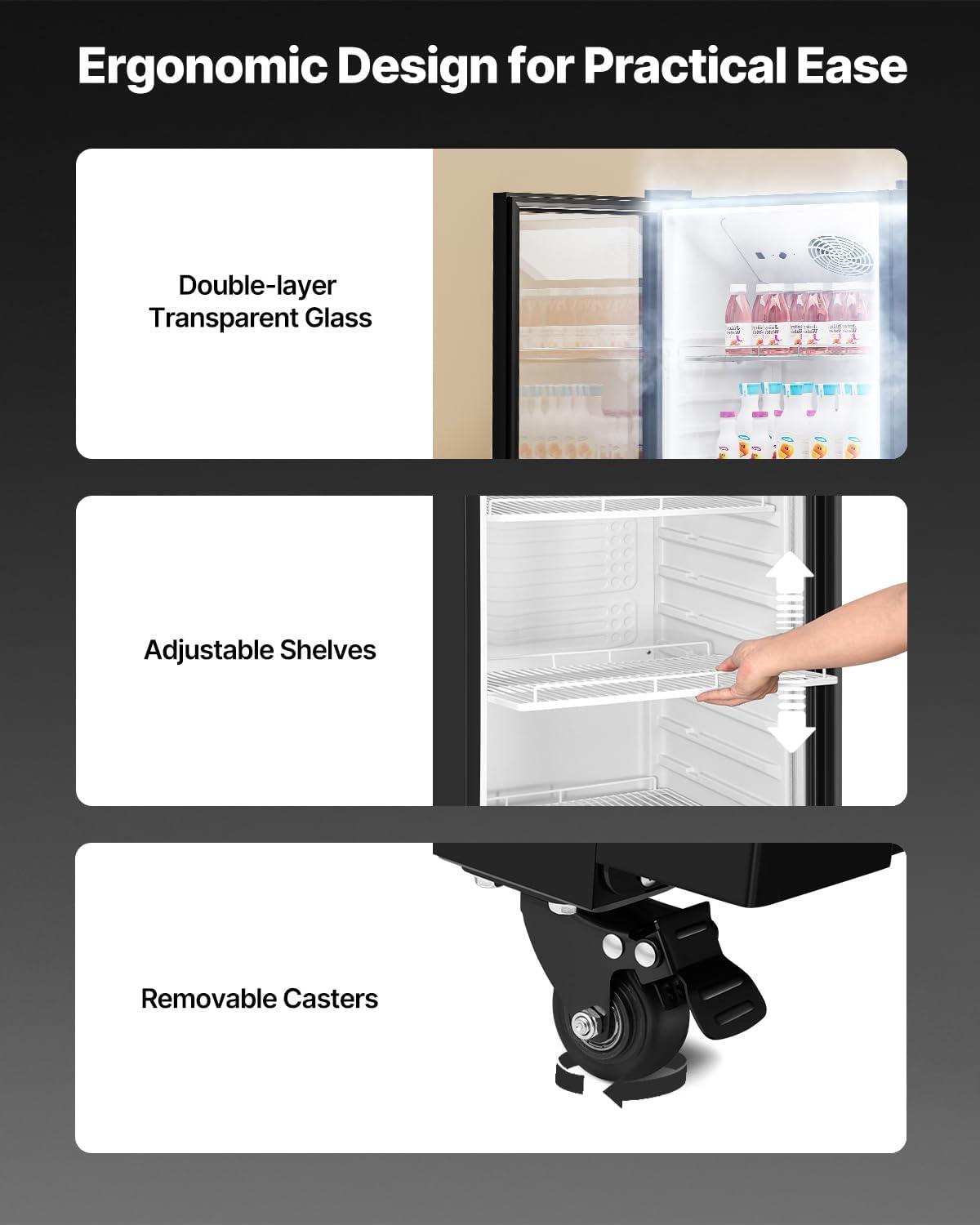 image:imageVEVOR Commercial Merchandiser Refrigerator 1147 CUFT Glass Door Display Refrigerator Upright Beverage Refrigerator Cooler Merchandiser with 4 Adjustable Shelves Casters Soft LED Light Black1147 cuft