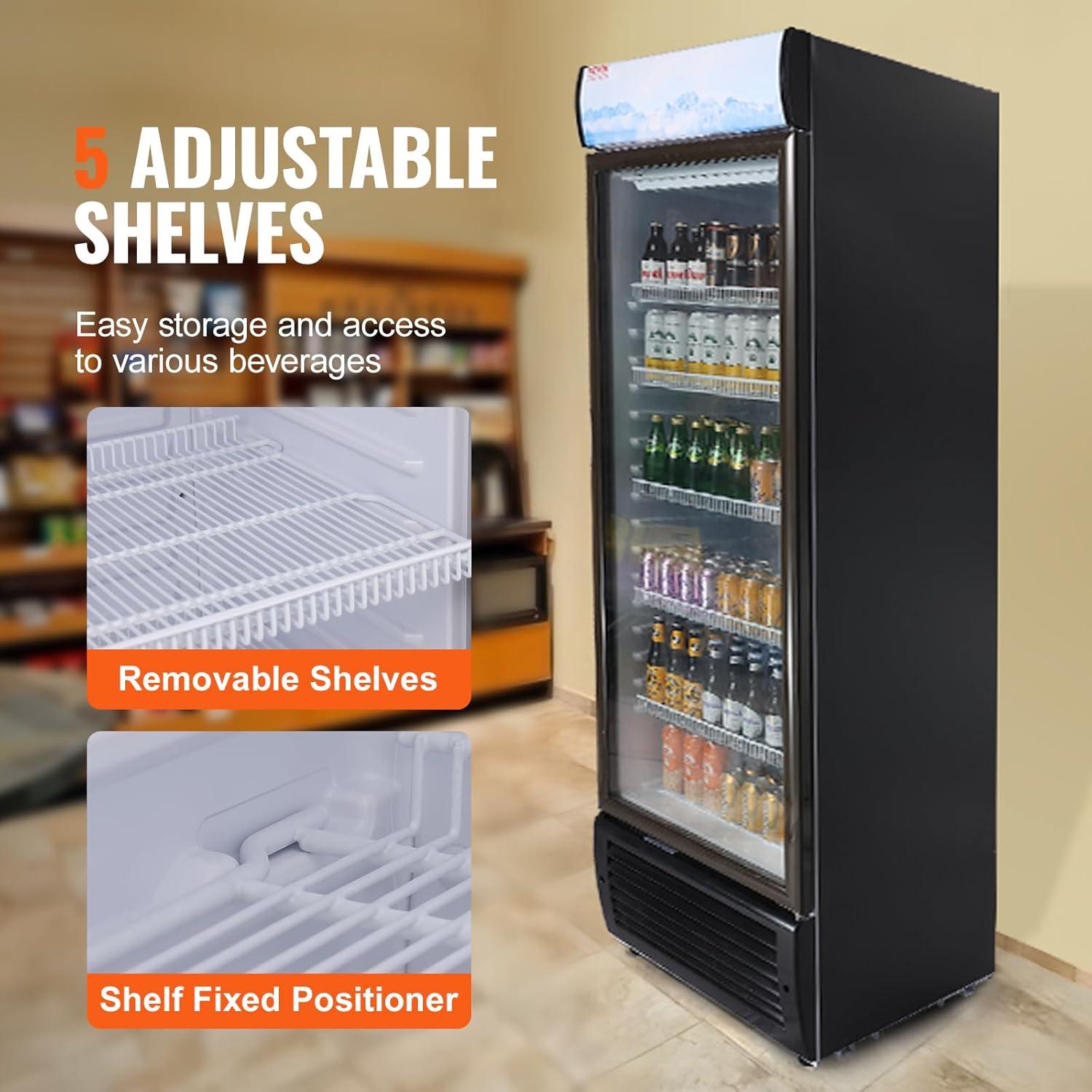 image:imageVEVOR Commercial Merchandiser Refrigerator 1147 CUFT Glass Door Display Refrigerator Upright Beverage Refrigerator Cooler Merchandiser with 4 Adjustable Shelves Casters Soft LED Light Black148 cuft