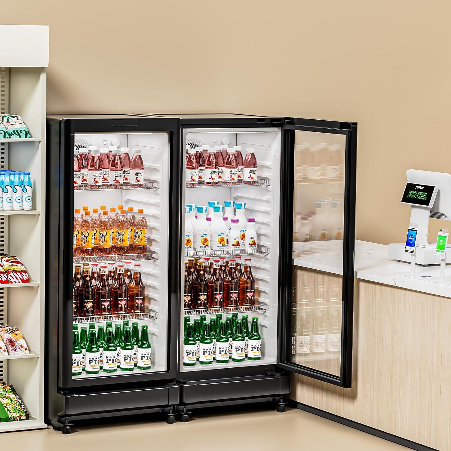 image:imageVEVOR Commercial Merchandiser Refrigerator 1147 CUFT Glass Door Display Refrigerator Upright Beverage Refrigerator Cooler Merchandiser with 4 Adjustable Shelves Casters Soft LED Light Black57 cuft