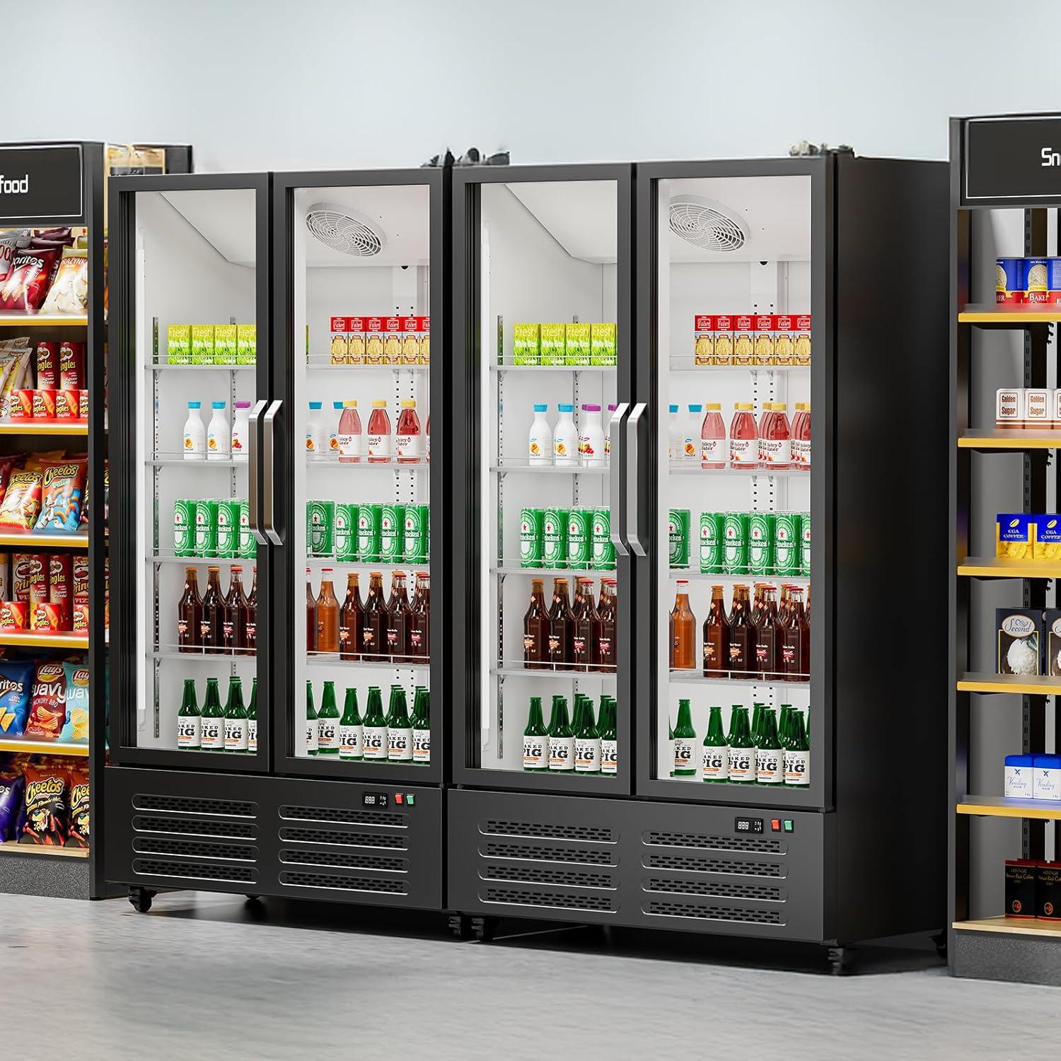 image:imageVEVOR Commercial Merchandiser Refrigerator 1147 CUFT Glass Door Display Refrigerator Upright Beverage Refrigerator Cooler Merchandiser with 4 Adjustable Shelves Casters Soft LED Light Black2669 cuft