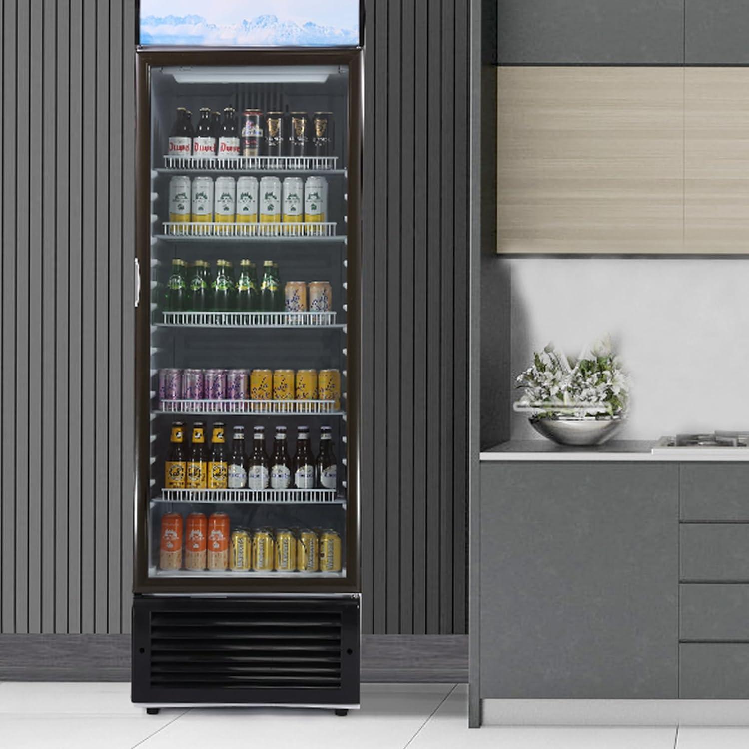 image:imageVEVOR Commercial Merchandiser Refrigerator 1147 CUFT Glass Door Display Refrigerator Upright Beverage Refrigerator Cooler Merchandiser with 4 Adjustable Shelves Casters Soft LED Light Black148 cuft
