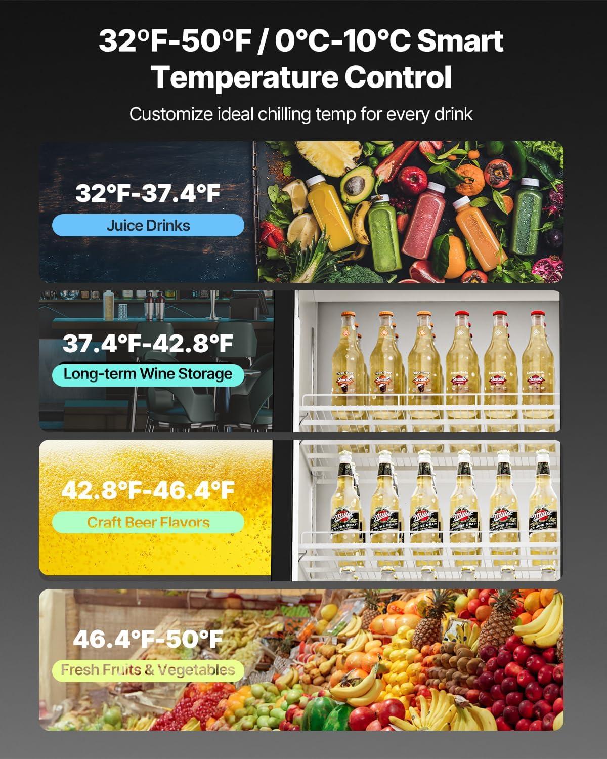 image:imageVEVOR Commercial Merchandiser Refrigerator 1147 CUFT Glass Door Display Refrigerator Upright Beverage Refrigerator Cooler Merchandiser with 4 Adjustable Shelves Casters Soft LED Light Black3627 cuft