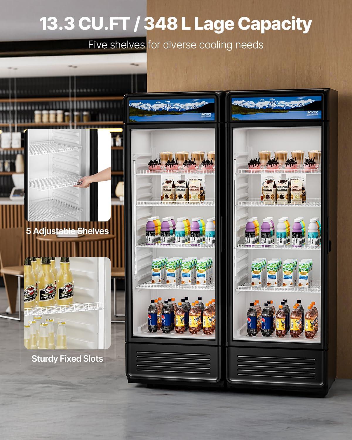 image:imageVEVOR Commercial Merchandiser Refrigerator 1147 CUFT Glass Door Display Refrigerator Upright Beverage Refrigerator Cooler Merchandiser with 4 Adjustable Shelves Casters Soft LED Light Black133 cuft